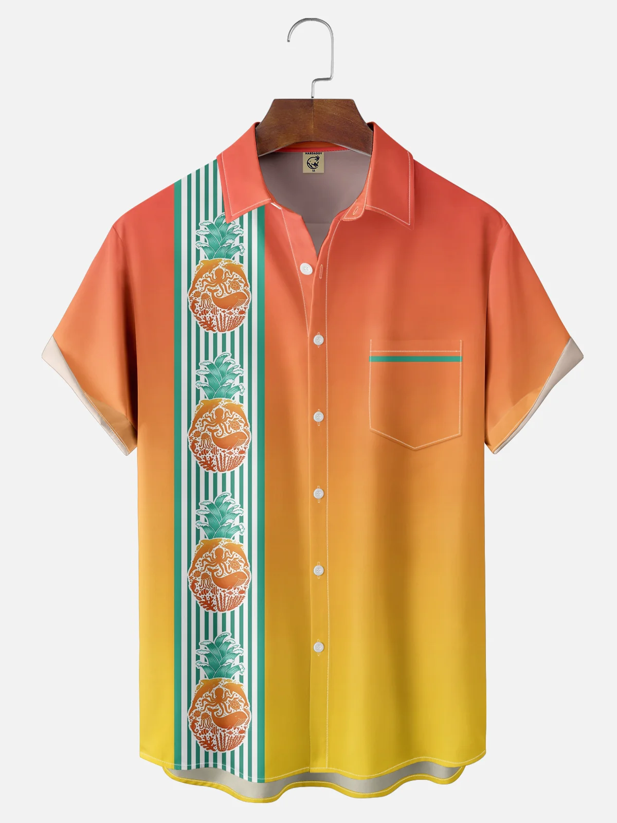 Hardaddy x Coffee Man Moisture Wicking Ombre Pineapple Whale Octopus Chest Pocket Hawaiian Bowling Shirt