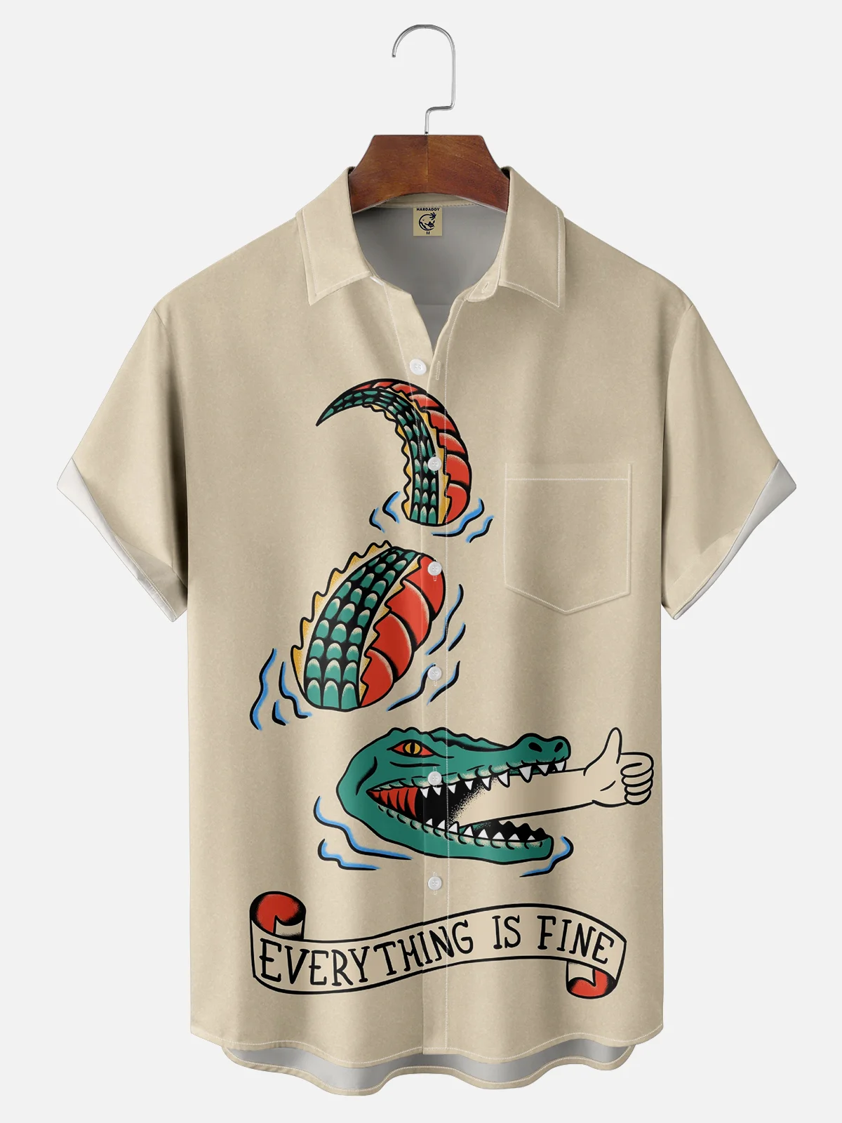 Hardaddy x Coffee Man Moisture Wicking Fun Vintage Croc Chest Pocket Hawaiian Shirt