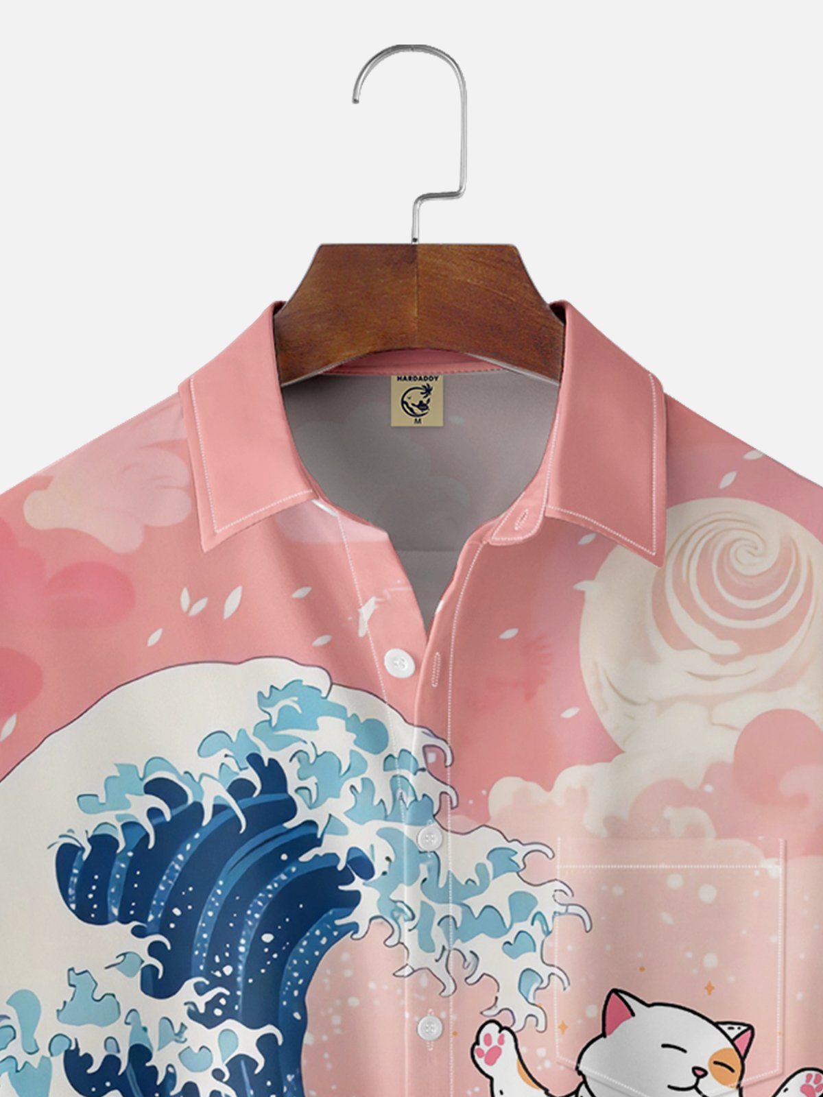 Hardaddy X Artist Kimprut Imut Japanese Ukiyo-e Wave Cat Chest Pocket Hawaiian Shirt