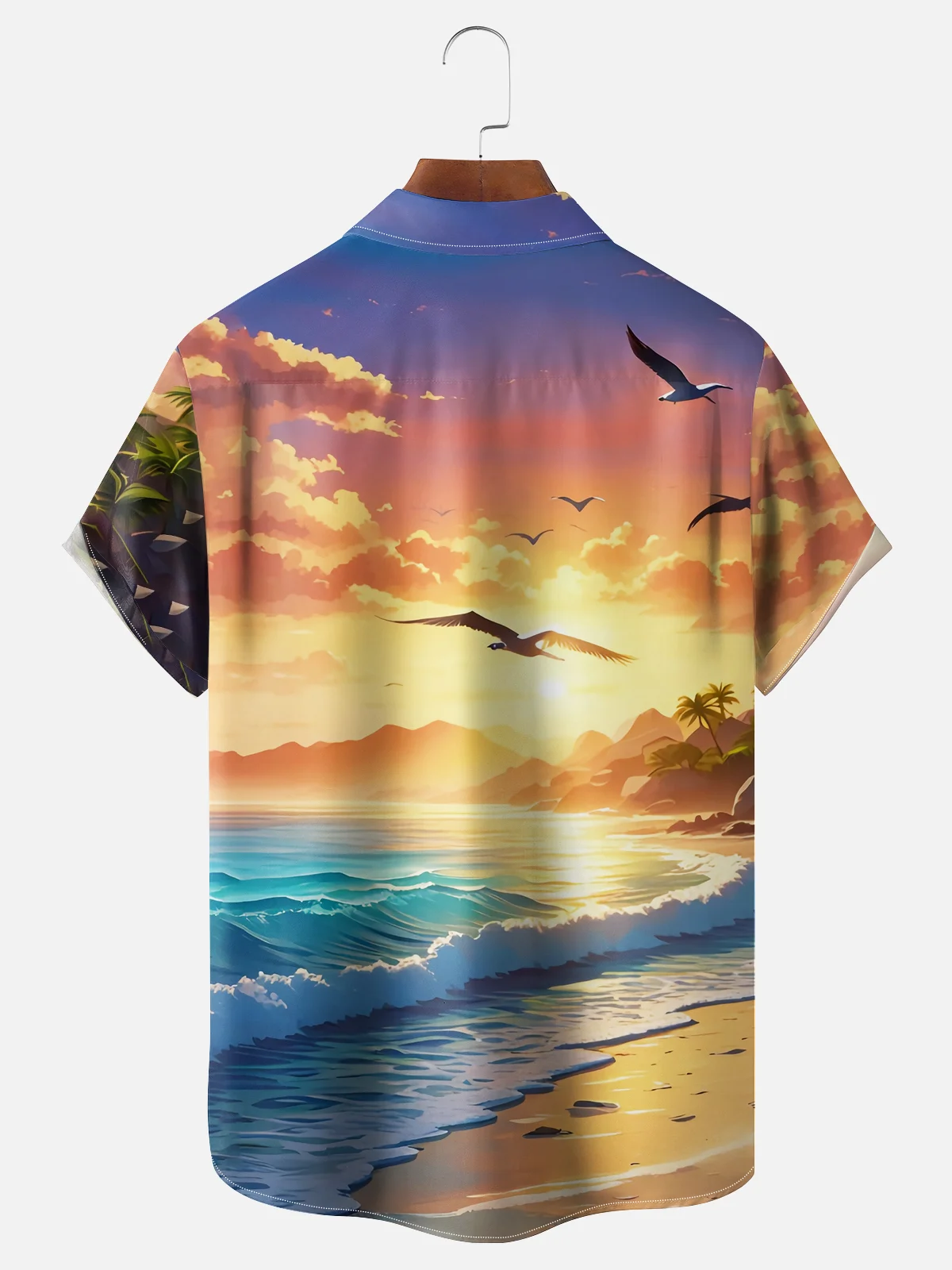 Hardaddy x Coffee Man Moisture Wicking Flamingo Tropical Beach Coconut Tree Chest Pocket Hawaiian Shirt