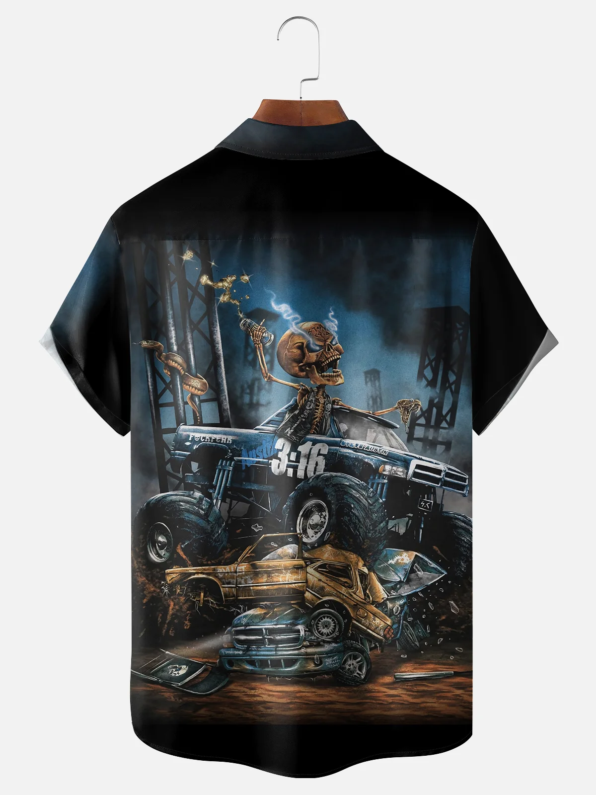 Moisture Wicking Retro Monster Car Chest Pocket Hawaiian Shirt