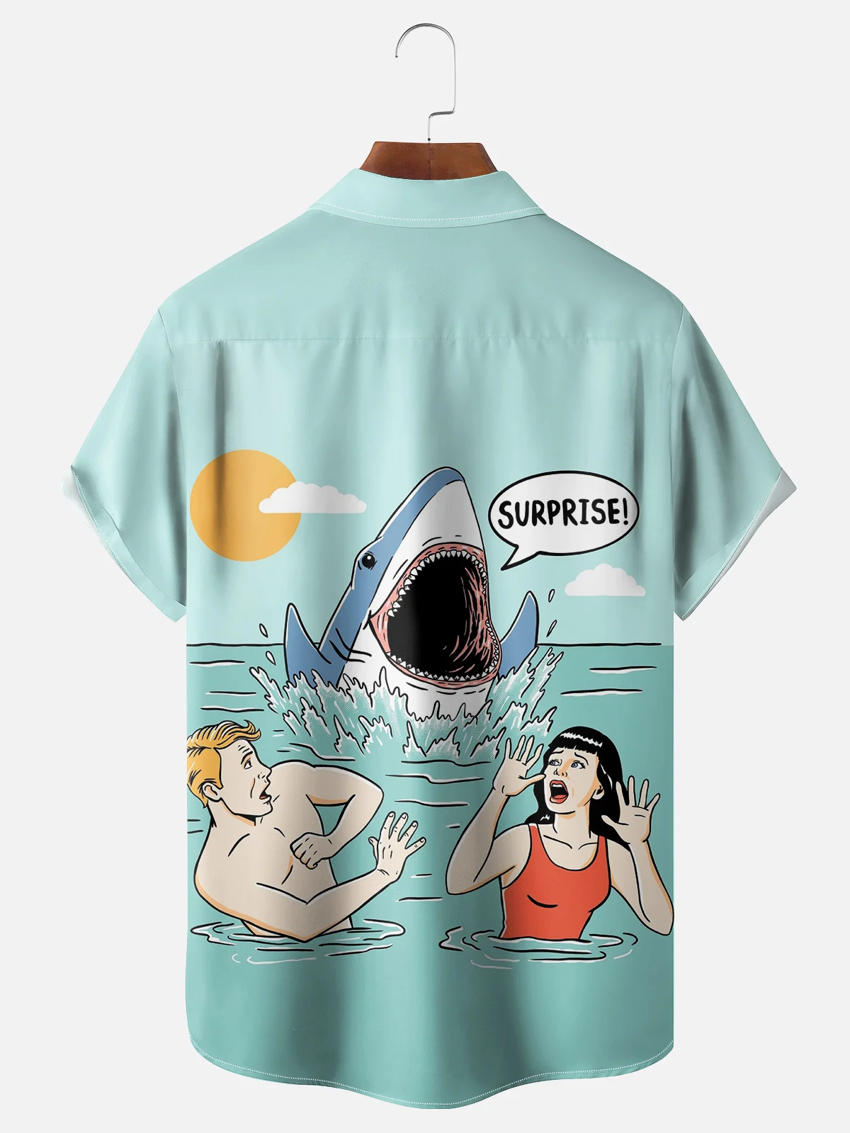 Hardaddy X Artist Coffee Man Moisture-wicking Shark Surprise Chest Pocket Hawaiian Shirt