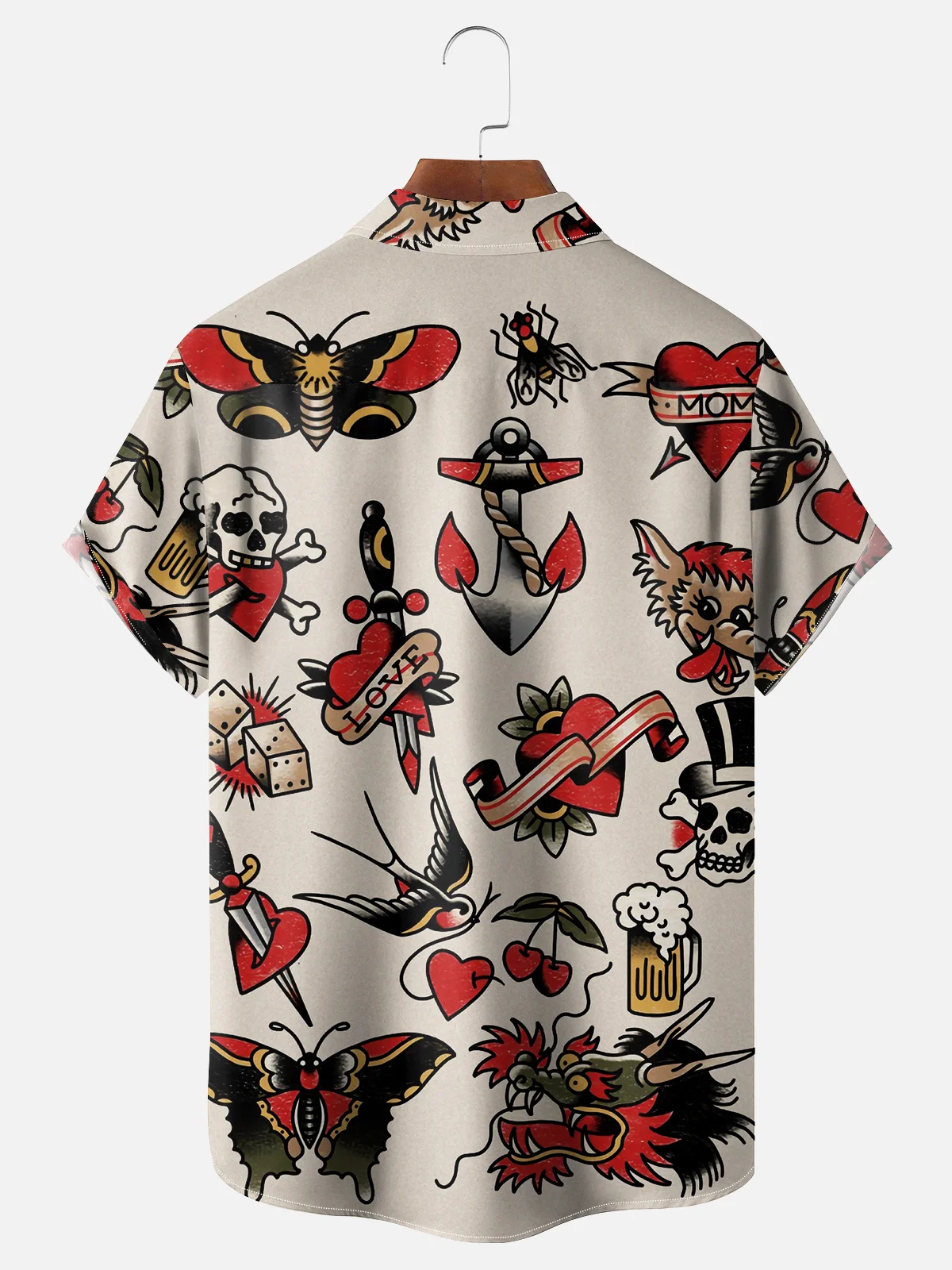 Moisture-wicking Art Tattoo Chest Pocket Hawaiian Shirt