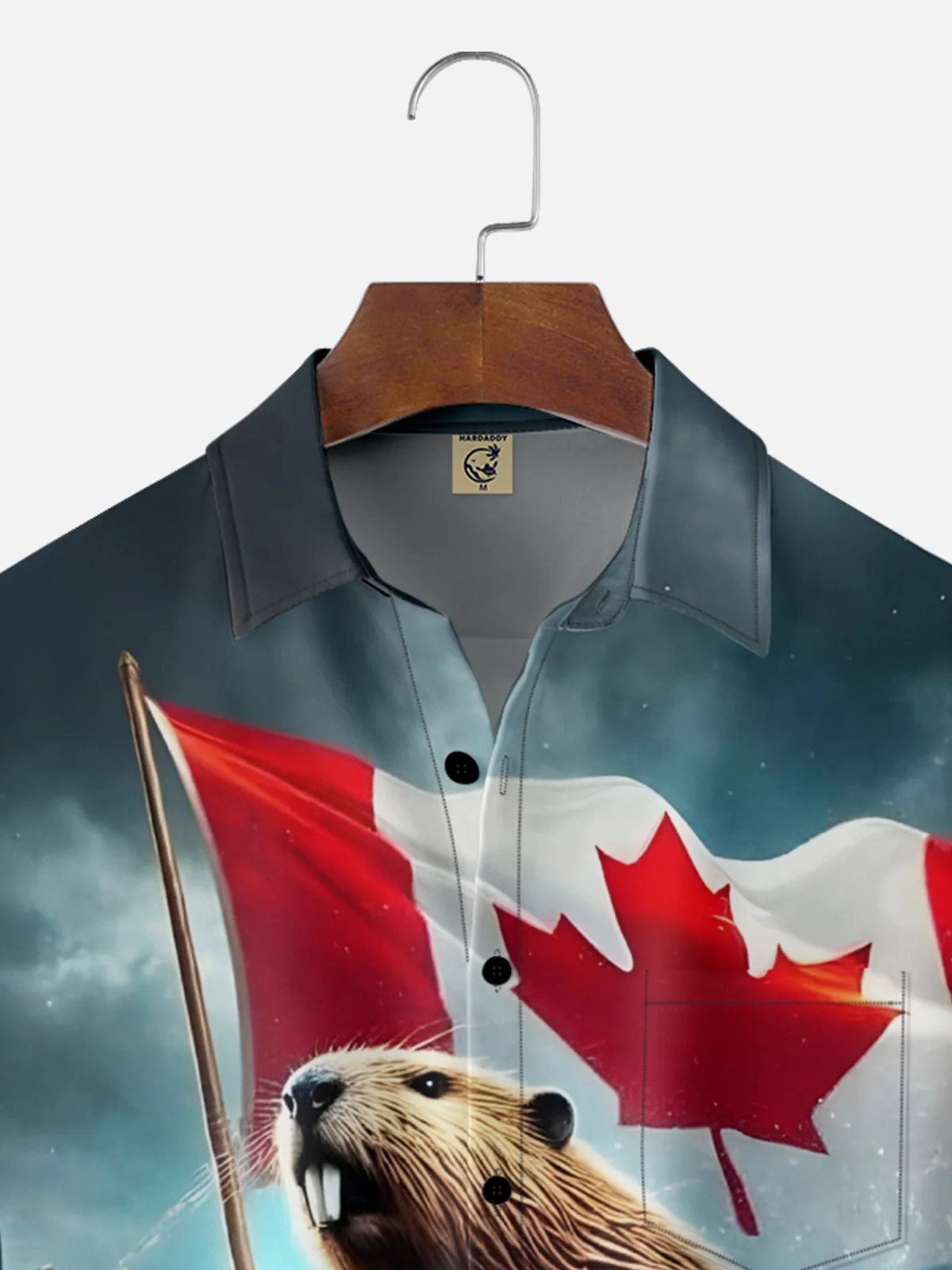 Moisture Wicking Canada Groundhog Beaver Maple Leaf Chest Pocket  Hawaiian Shirt