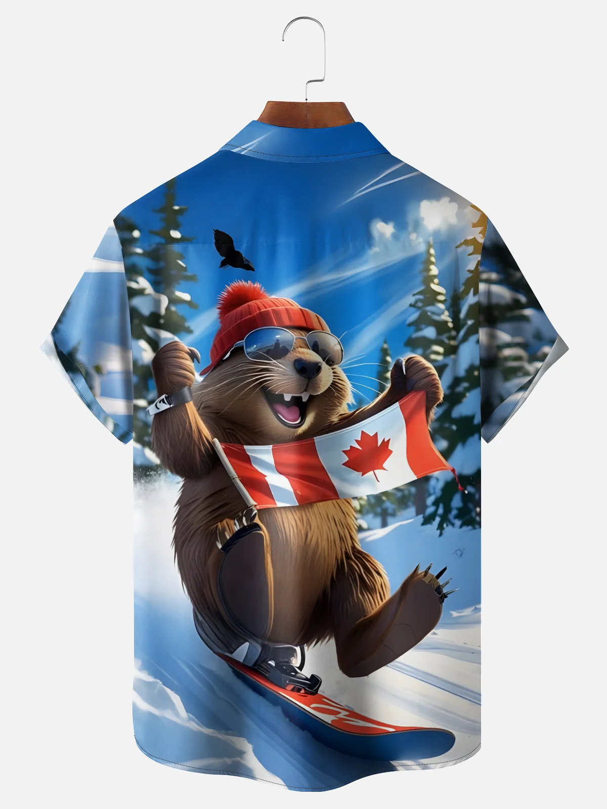 Moisture Wicking Canada Day Groundhog Maple Leaf Chest Pocket Hawaiian Shirt