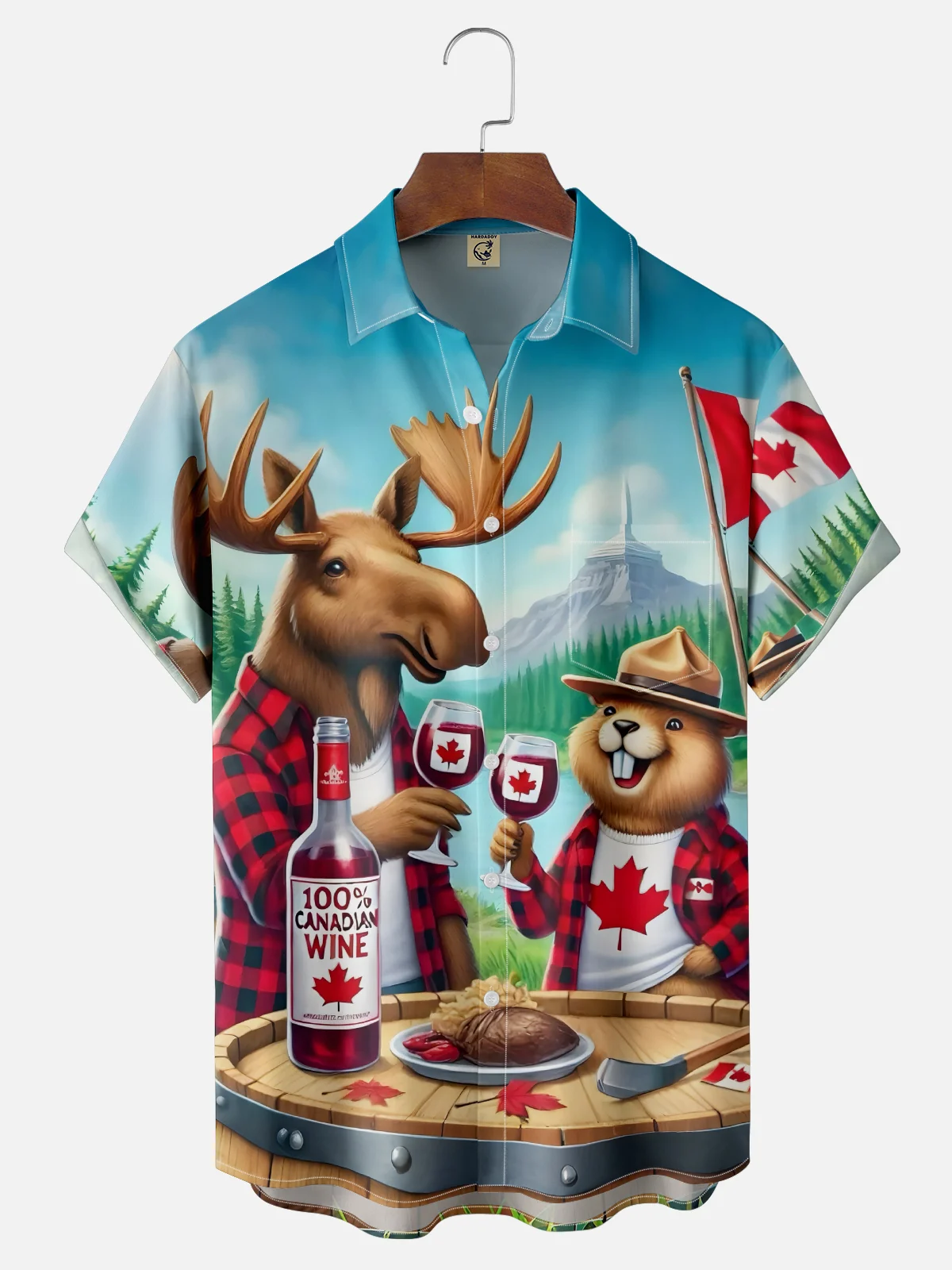 Moisture Wicking Canada Day Elk Groundhog Chest Pocket Hawaiian Shirt