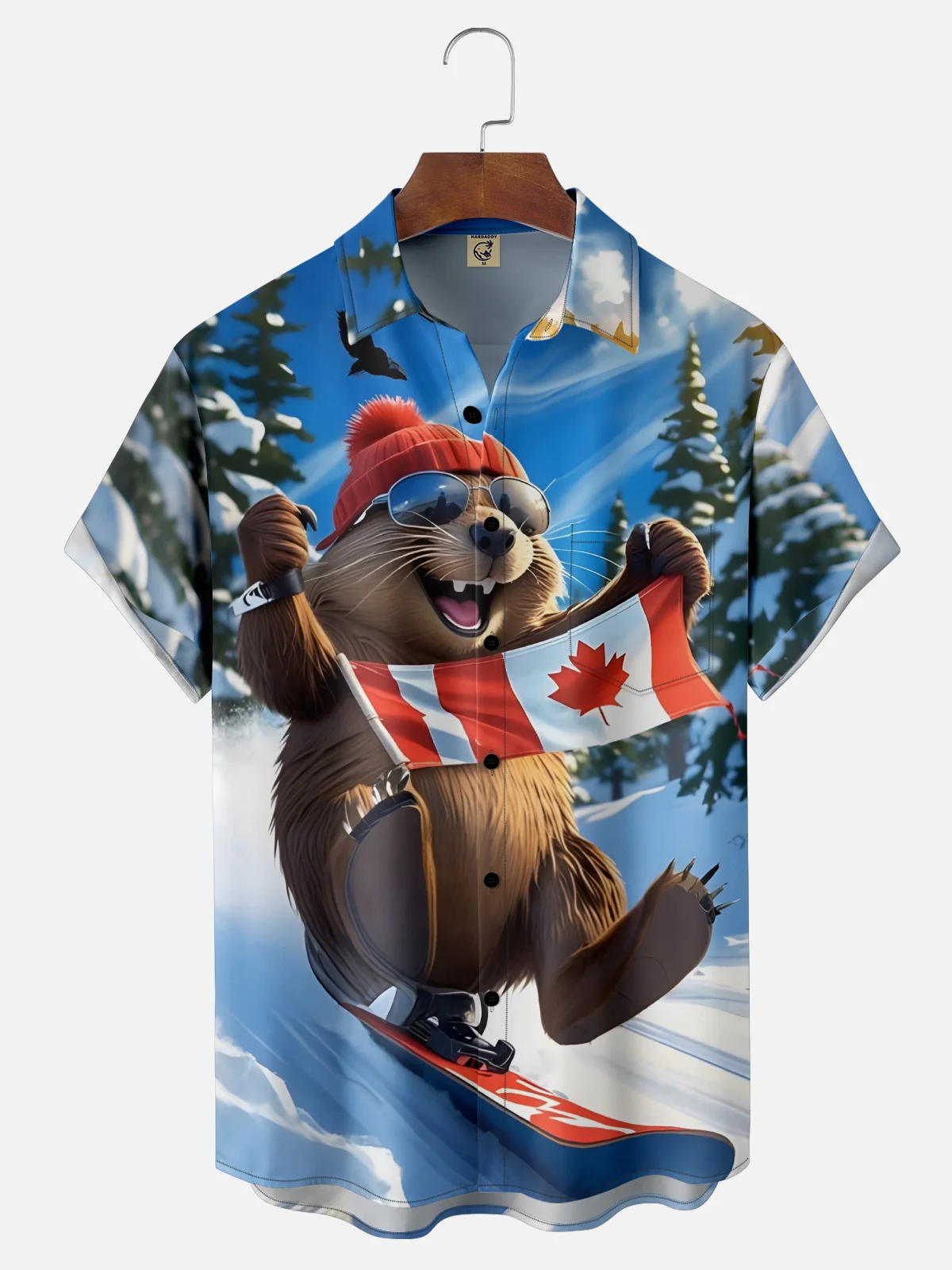 Moisture Wicking Canada Day Groundhog Maple Leaf Chest Pocket Hawaiian Shirt