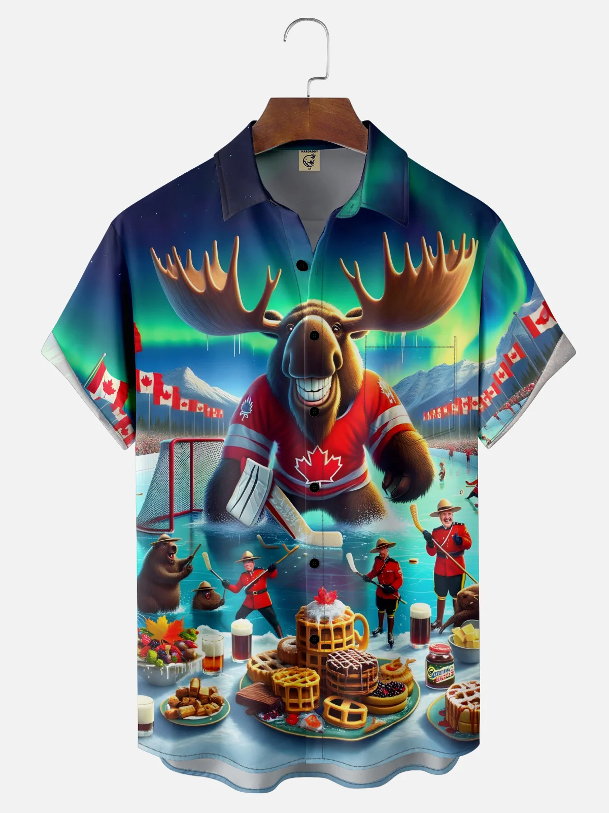 Moisture Wicking Canada Day Elk Groundhog Chest Pocket Hawaiian Shirt