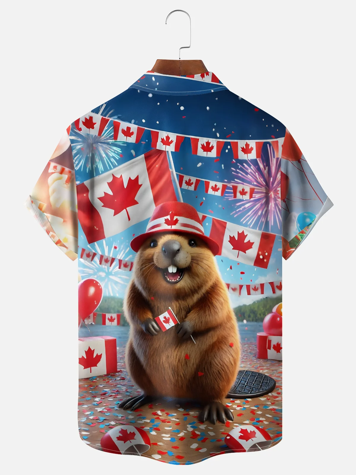Moisture Wicking Canada Day Groundhog Maple Leaf Chest Pocket Hawaiian Shirt