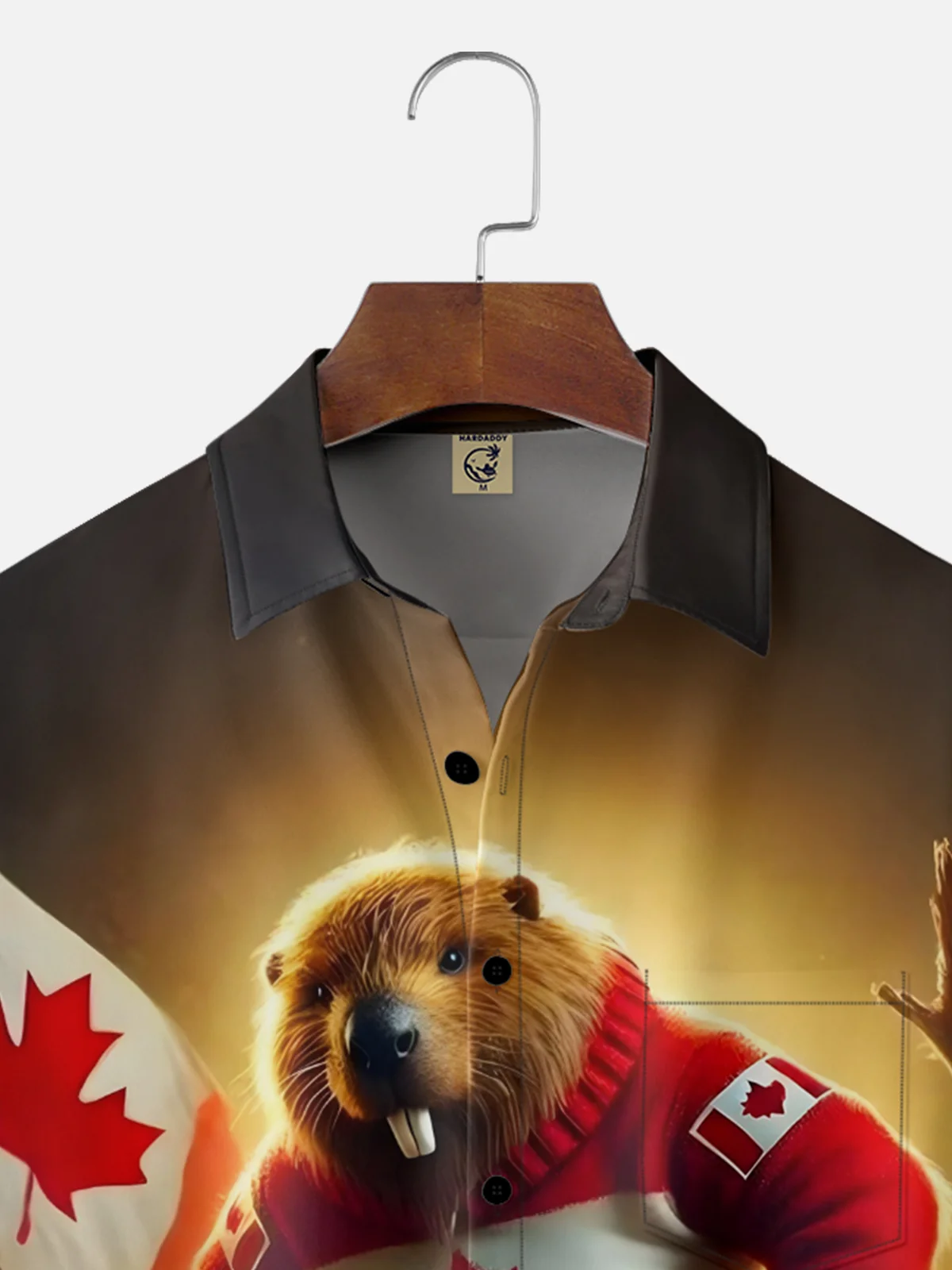 Moisture Wicking Canada Groundhog Beaver Maple Leaf American Eagle Chest Pocket  Hawaiian Shirt