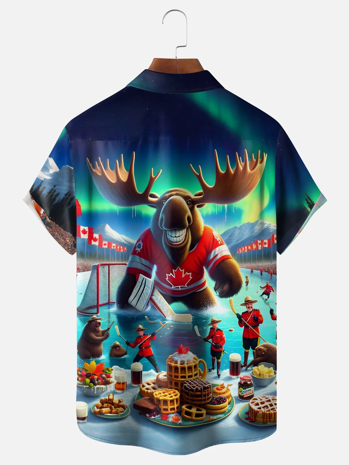 Moisture Wicking Canada Day Elk Groundhog Chest Pocket Hawaiian Shirt