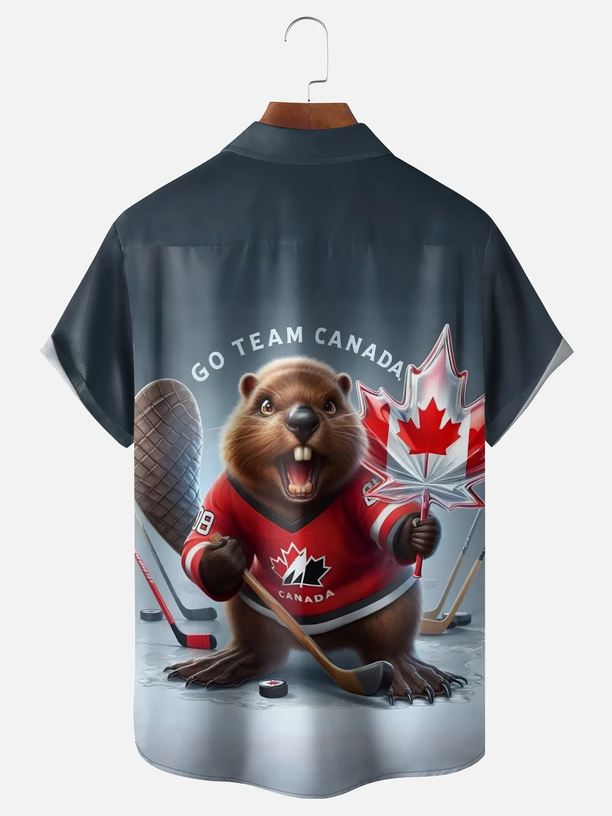 Moisture Wicking Canada Groundhog Maple Leaf Chest Pocket Hawaiian Shirt