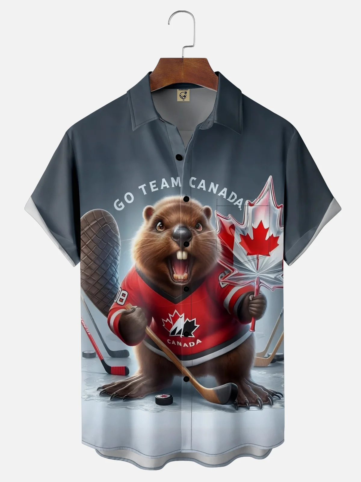 Moisture Wicking Canada Groundhog Maple Leaf Chest Pocket Hawaiian Shirt