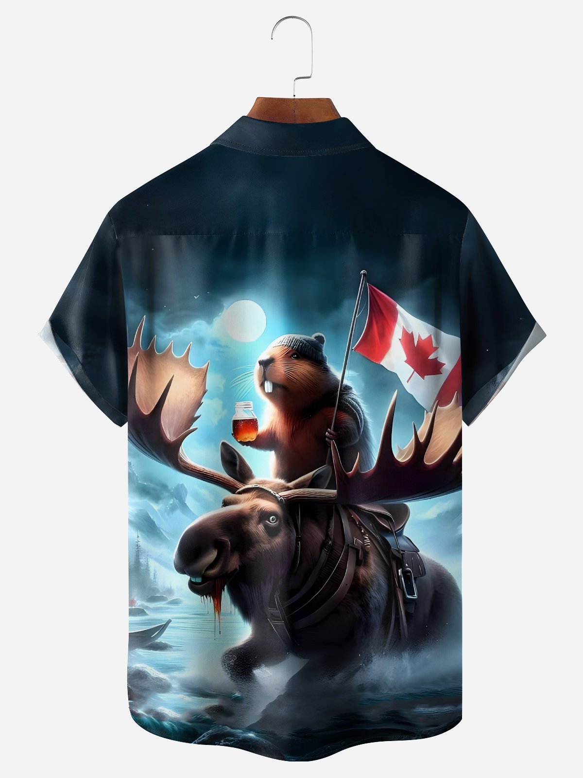 Moisture Wicking Canada Groundhog Beaver Maple Leaf Chest Pocket Hawaiian Shirt