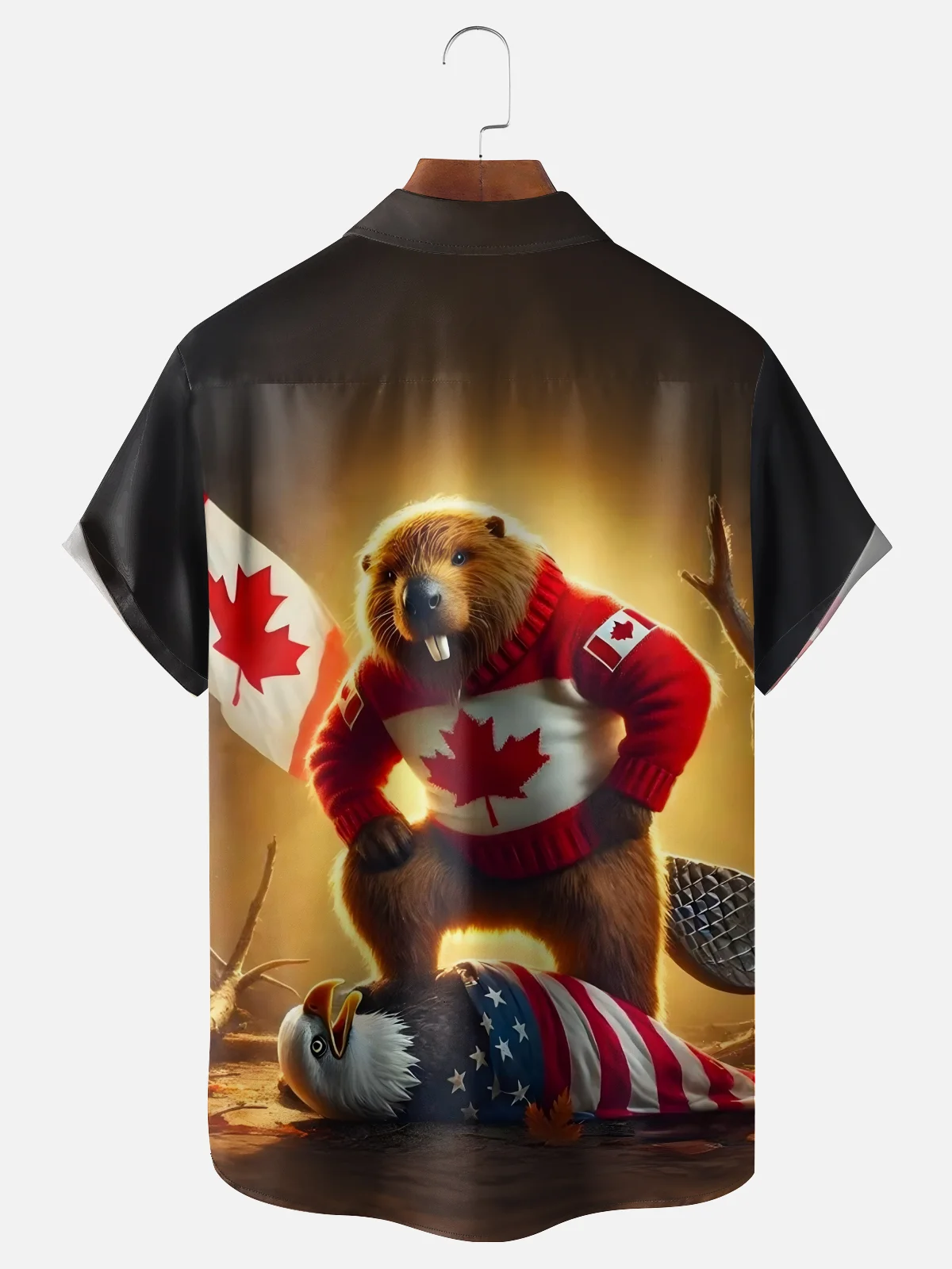 Moisture Wicking Canada Groundhog Beaver Maple Leaf American Eagle Chest Pocket  Hawaiian Shirt