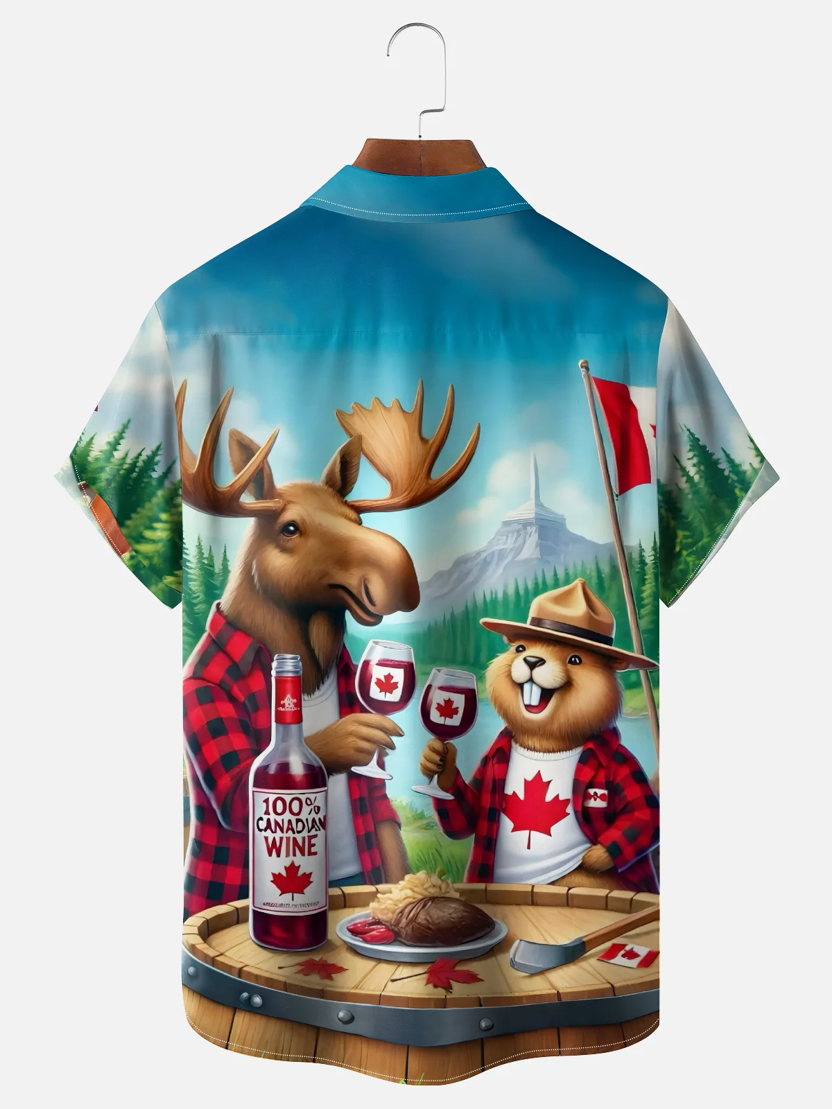 Moisture Wicking Canada Day Elk Groundhog Chest Pocket Hawaiian Shirt