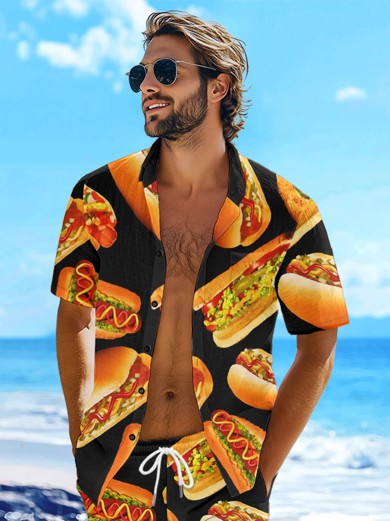 Hot Dog Chest Pocket Short Sleeve Casual Shirt