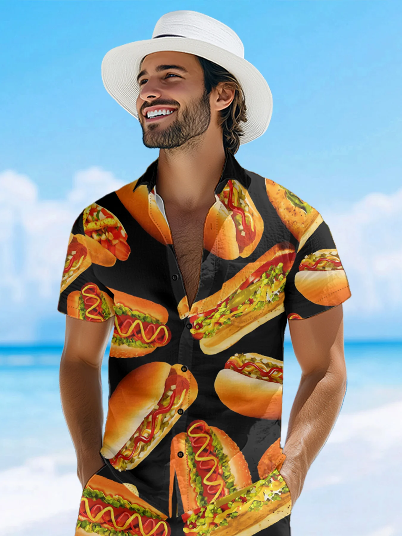 Hot Dog Chest Pocket Short Sleeve Casual Shirt