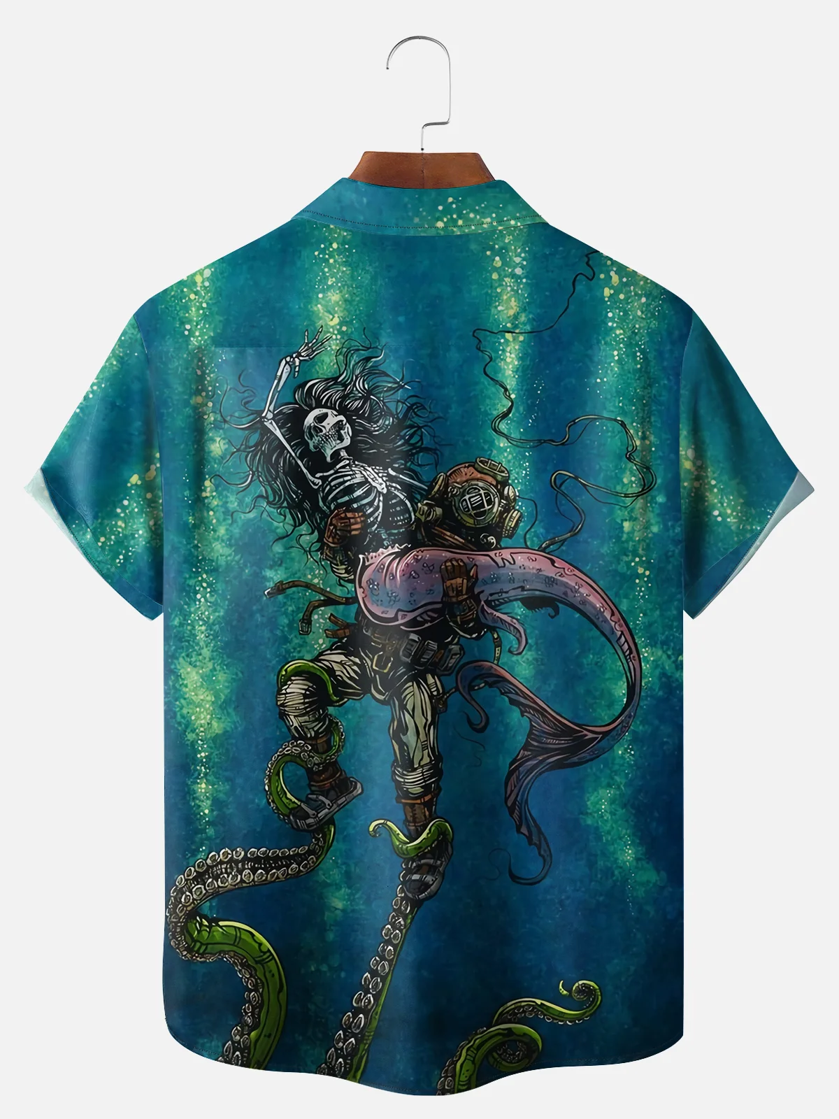 Hardaddy X Artist David Lozeau Big Size Moisture Wicking Skull Ocean Animal Illustration Chest Pocket Hawaiian Shirt