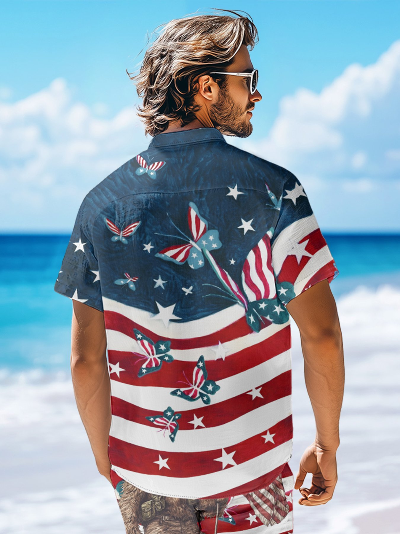Moisture-wicking American Flag Pride Bigfoot Chest Pocket Casual Shirt
