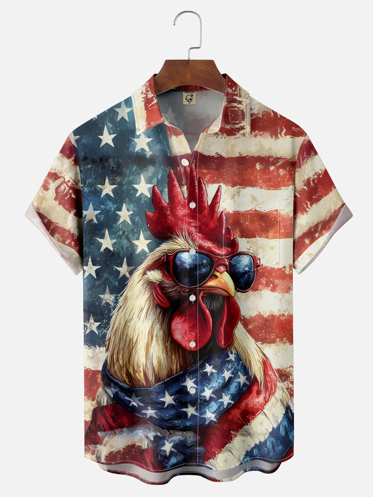 Moisture-wicking American Flag Chicken Chest Pocket National Patriotic Shirt