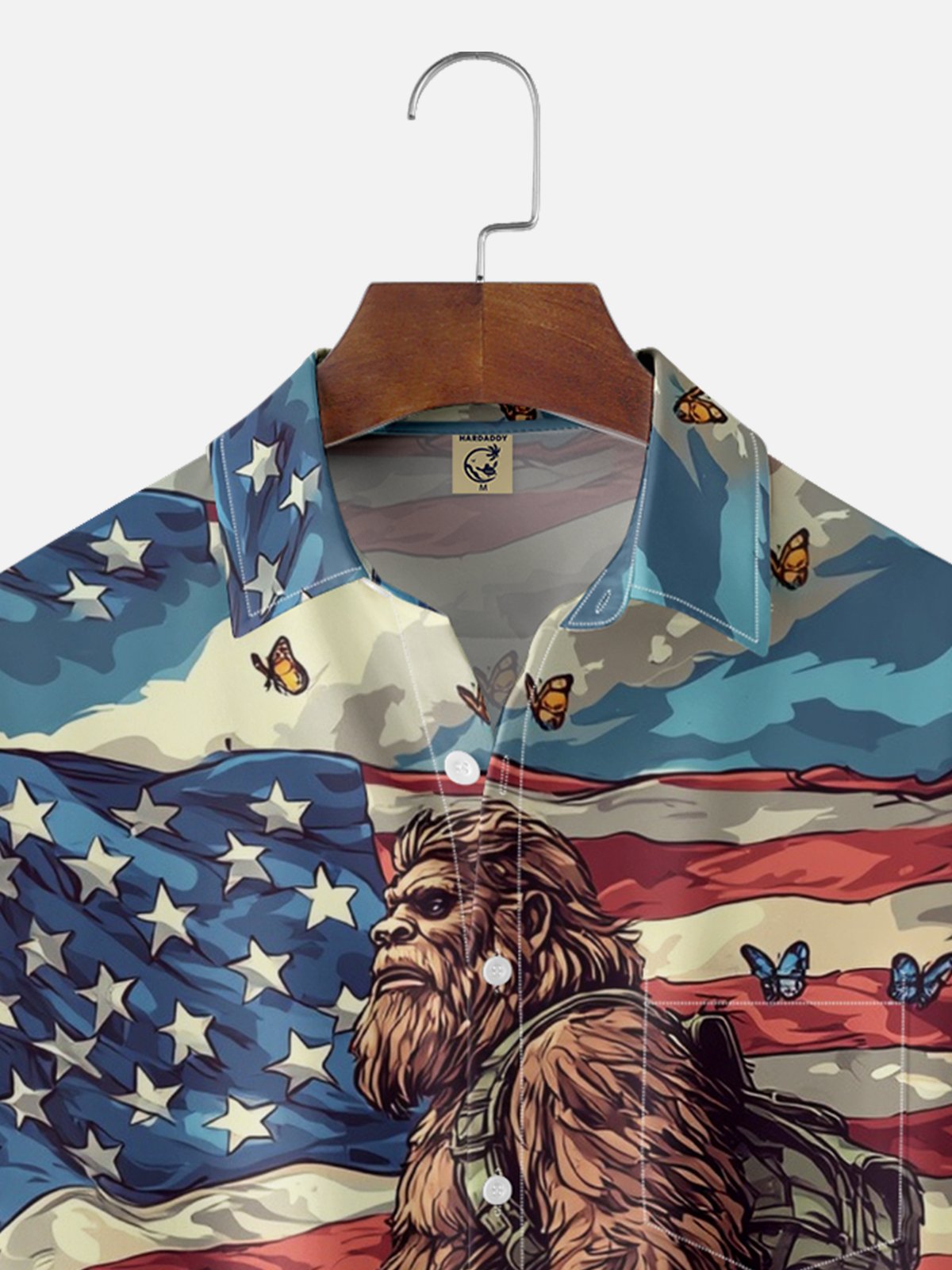Moisture-wicking American Flag Bigfoot Chest Pocket National Patriotic Shirt