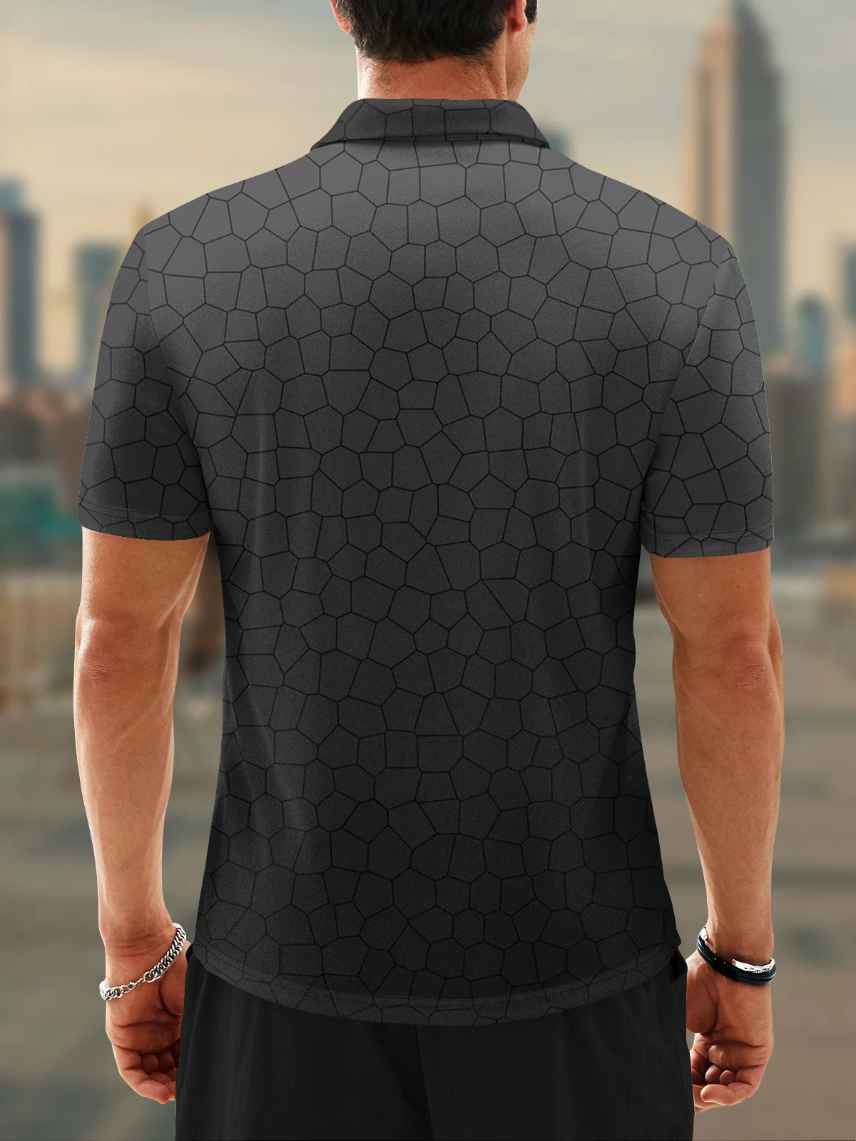 Moisture-wicking Gradient Color Abstract Geometric Short Sleeve Golf Polo