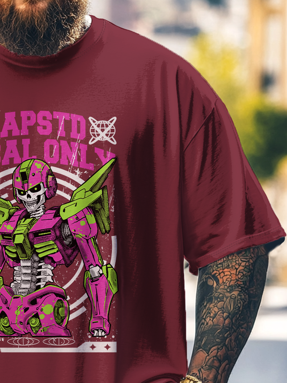 Hardaddy x Muhammad Ilyas Saputro Big Size Men's Art Skull Gundam Loose T-shirt
