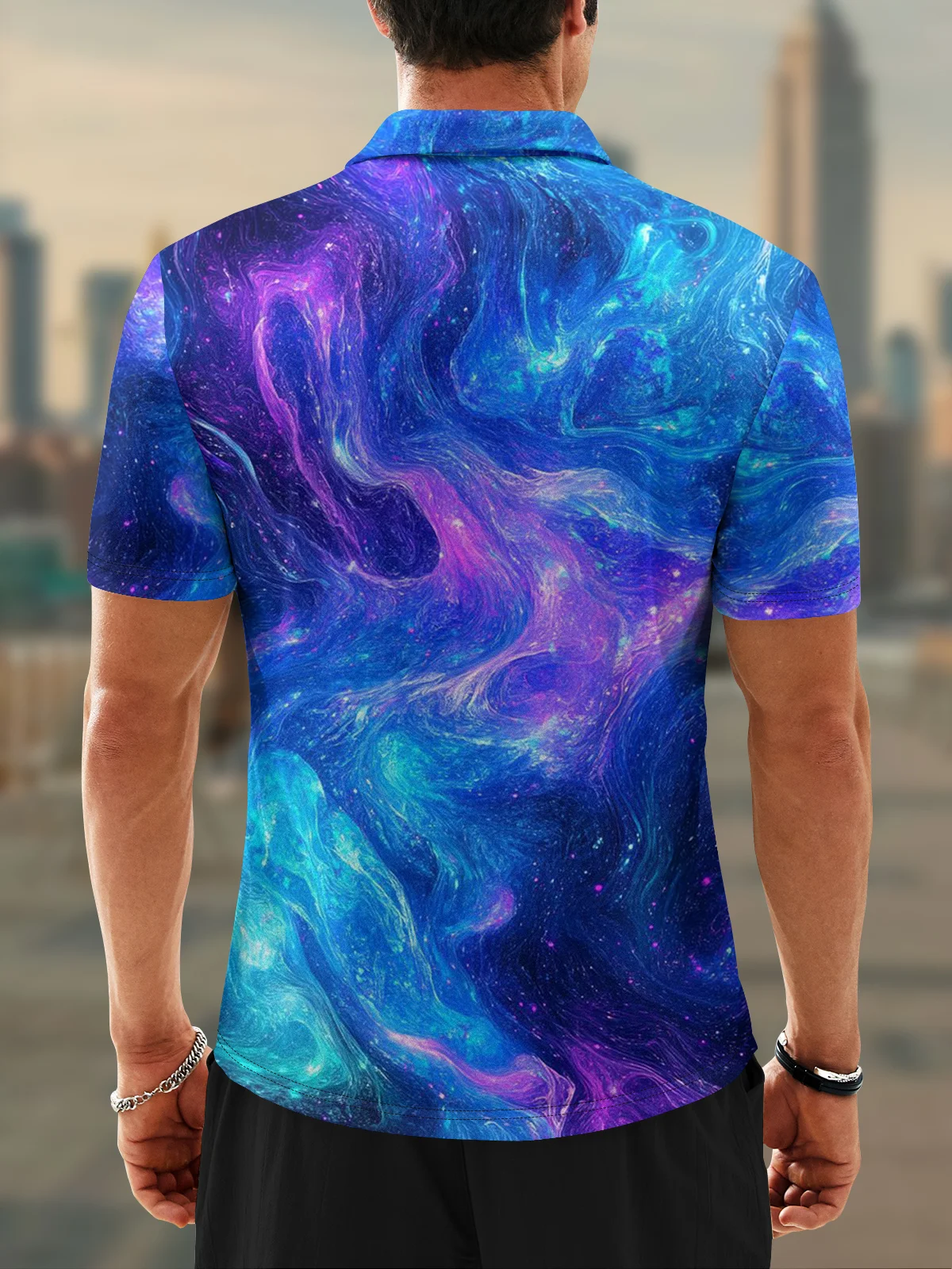 Moisture Wicking 3D Gradient Color Abstract Stripes Short Sleeve Golf Polo