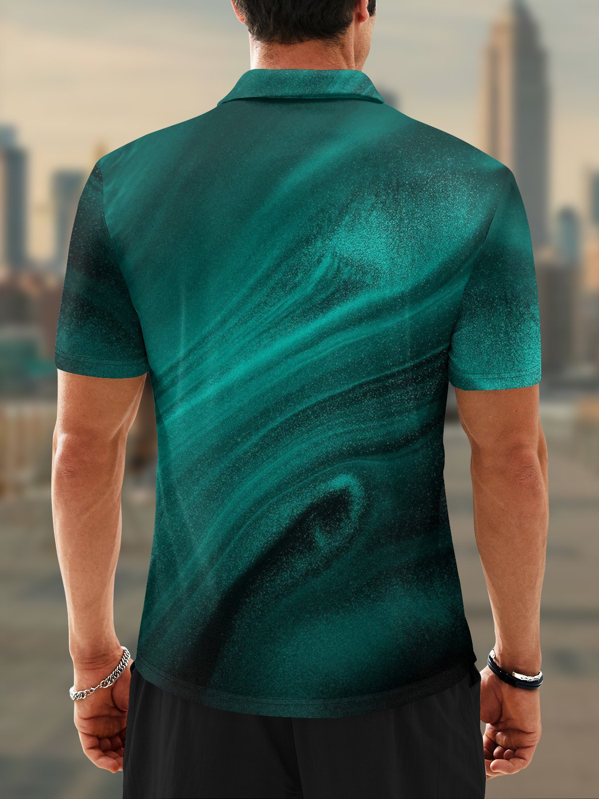 Moisture Wicking 3D Abstract Gradient Color Stripes Short Sleeve Golf Polo