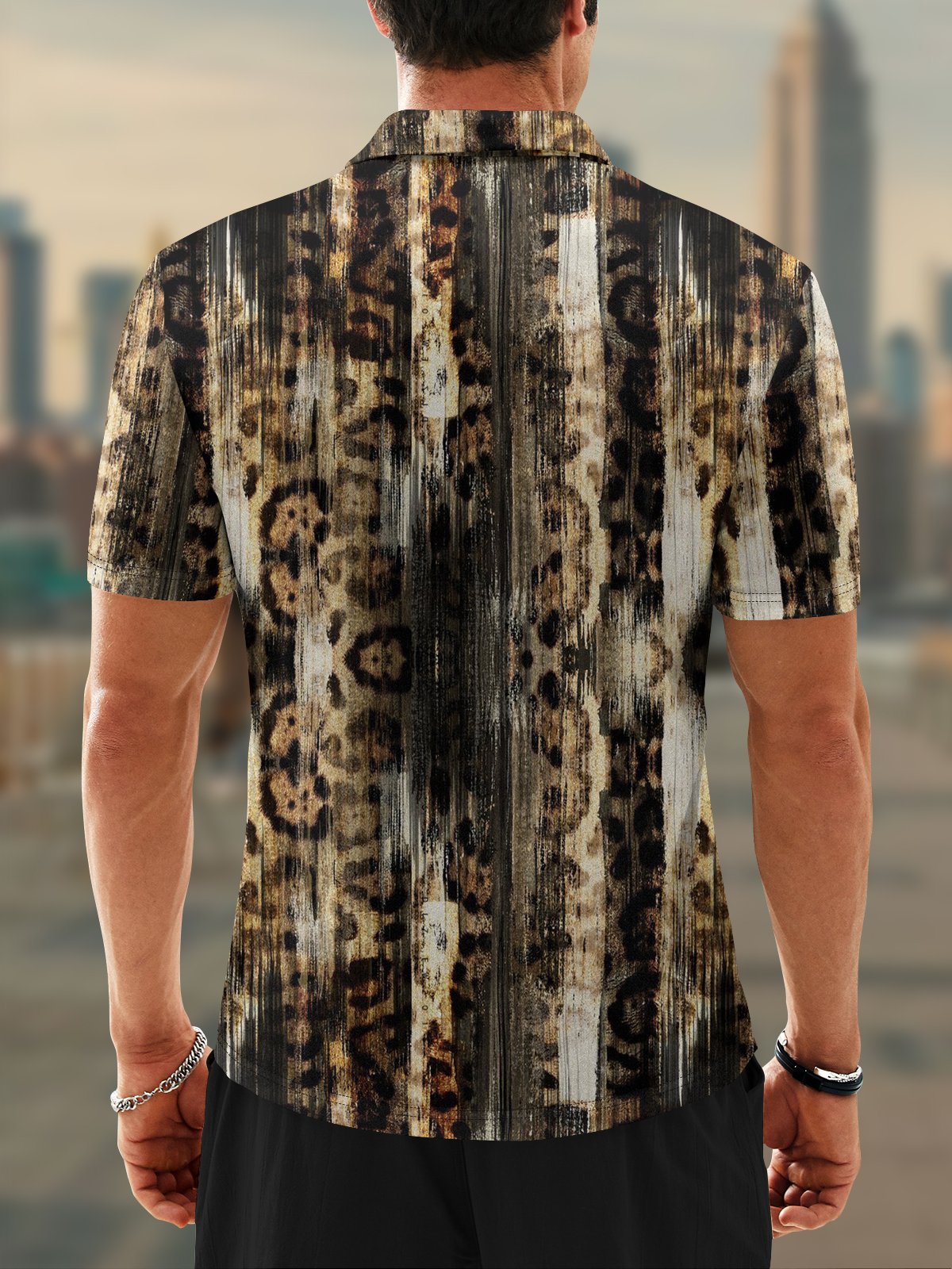 Moisture Wicking Gradient Abstract Leopard Short Sleeve Golf Polo