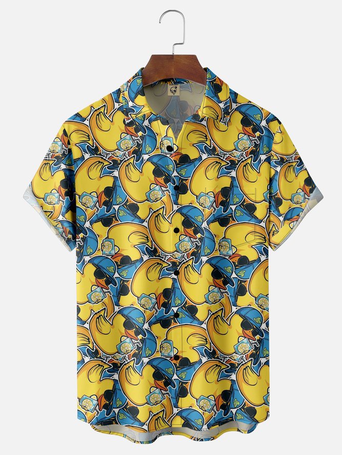 Tall Size Moisture-wicking Duck Chest Pocket Hawaiian Shirt