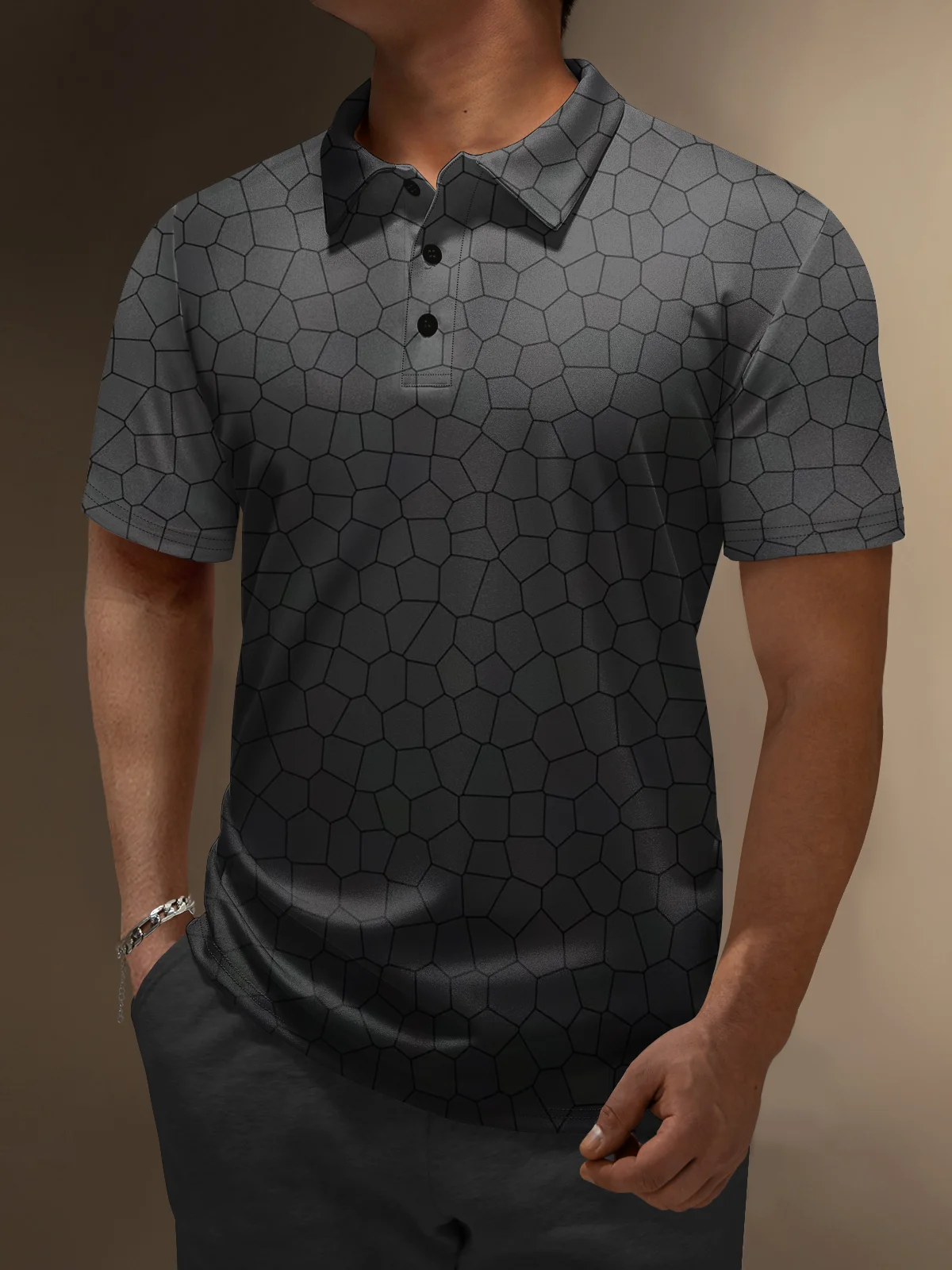 Moisture-wicking Gradient Color Abstract Geometric Short Sleeve Golf Polo