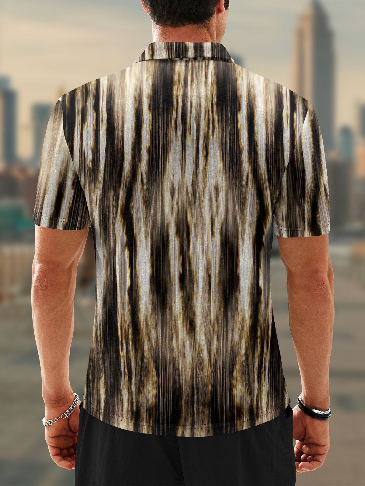 Moisture Wicking Gradient Color Abstract Wood Grain Short Sleeve Golf Polo