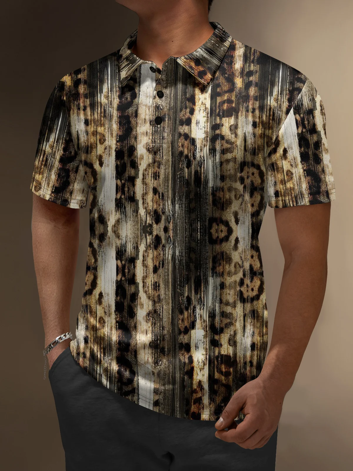Moisture Wicking Gradient Abstract Leopard Short Sleeve Golf Polo