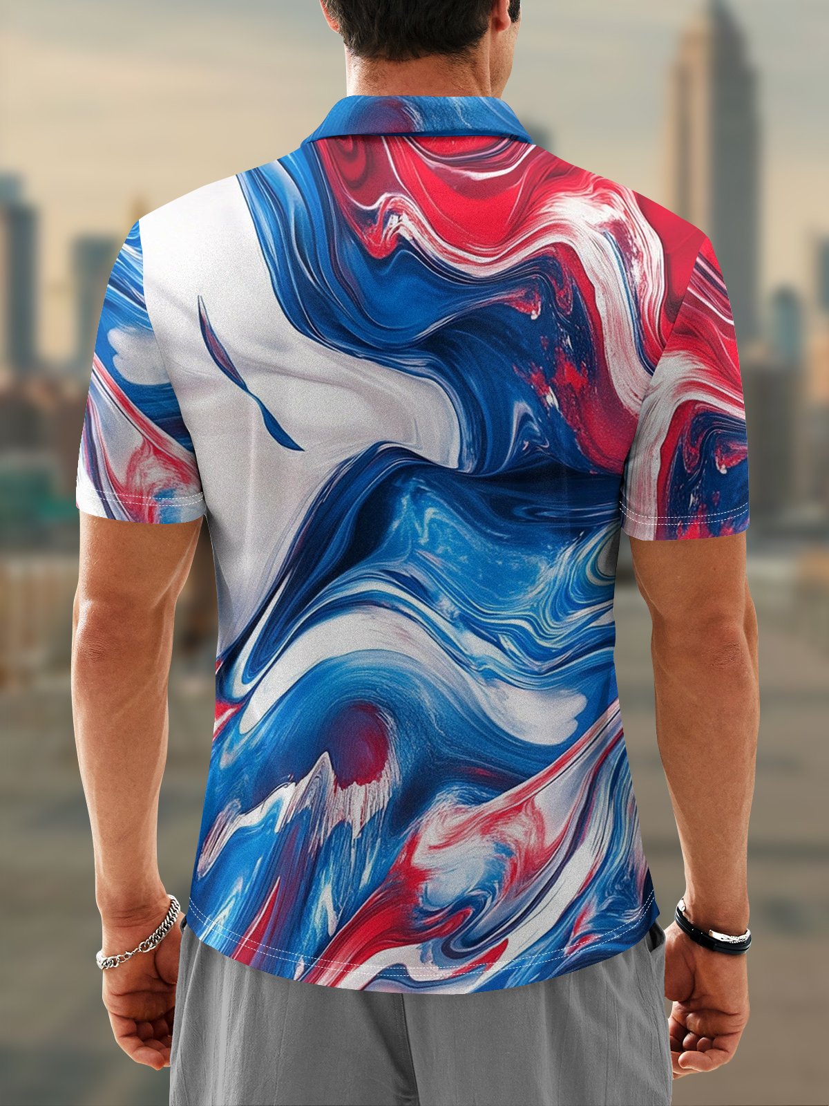 Moisture Wicking Gradient Color Abstract Stripes Short Sleeve Golf Polo