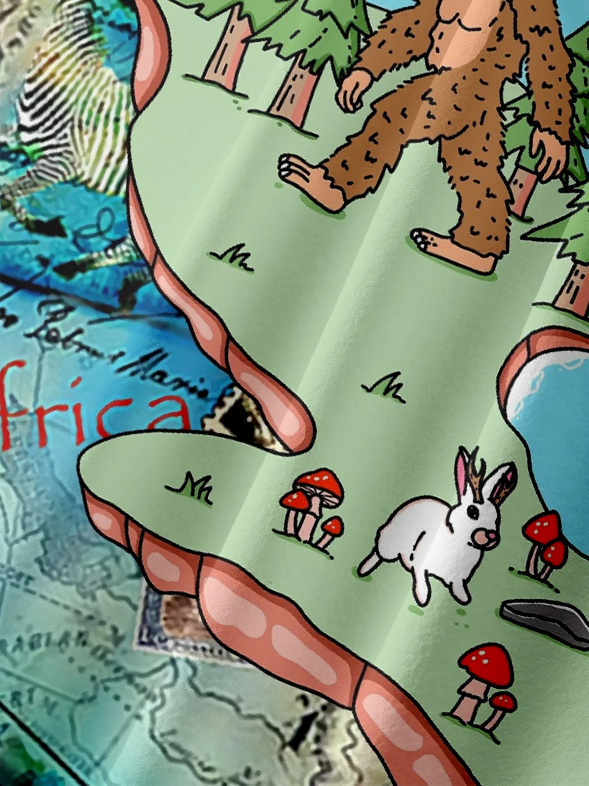Hardaddy X Kimprut Imut Moisture Wicking Map Bigfoot Chest Pocket Hawaii Shirt