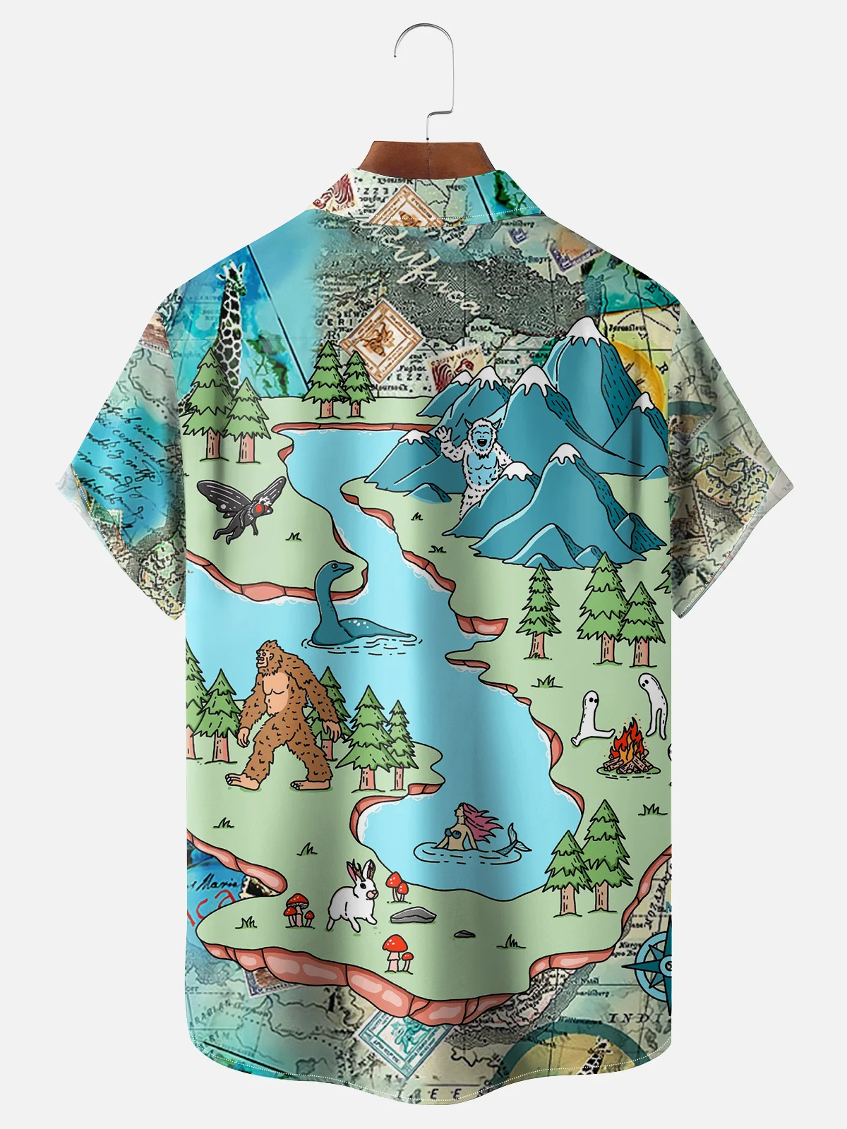 Hardaddy X Kimprut Imut Moisture Wicking Map Bigfoot Chest Pocket Hawaii Shirt