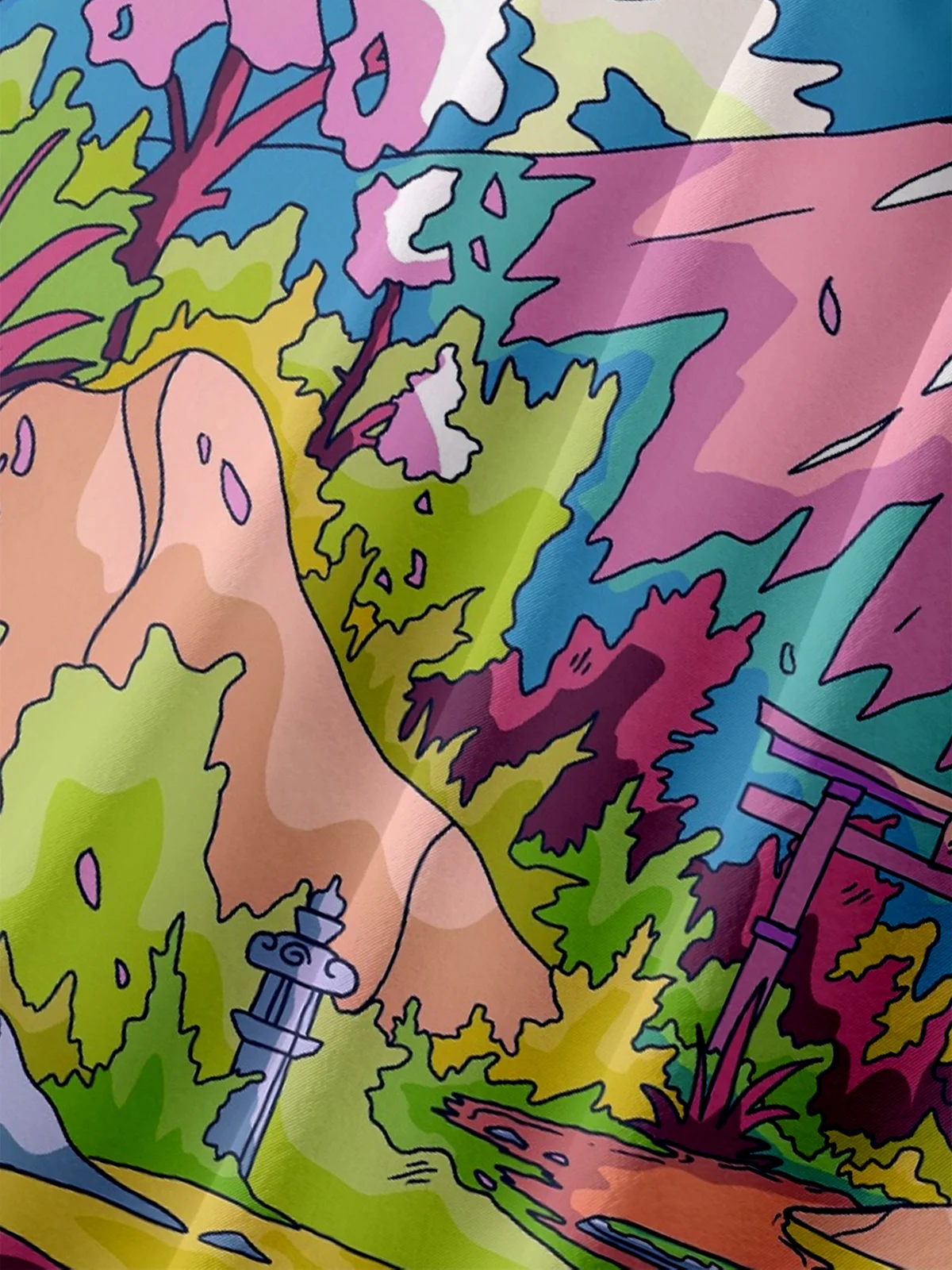 Hardaddy X Artist Stephen Wade Moisture-wicking Landscape Mount Fuji Chest Pocket Hawaiian Shirt