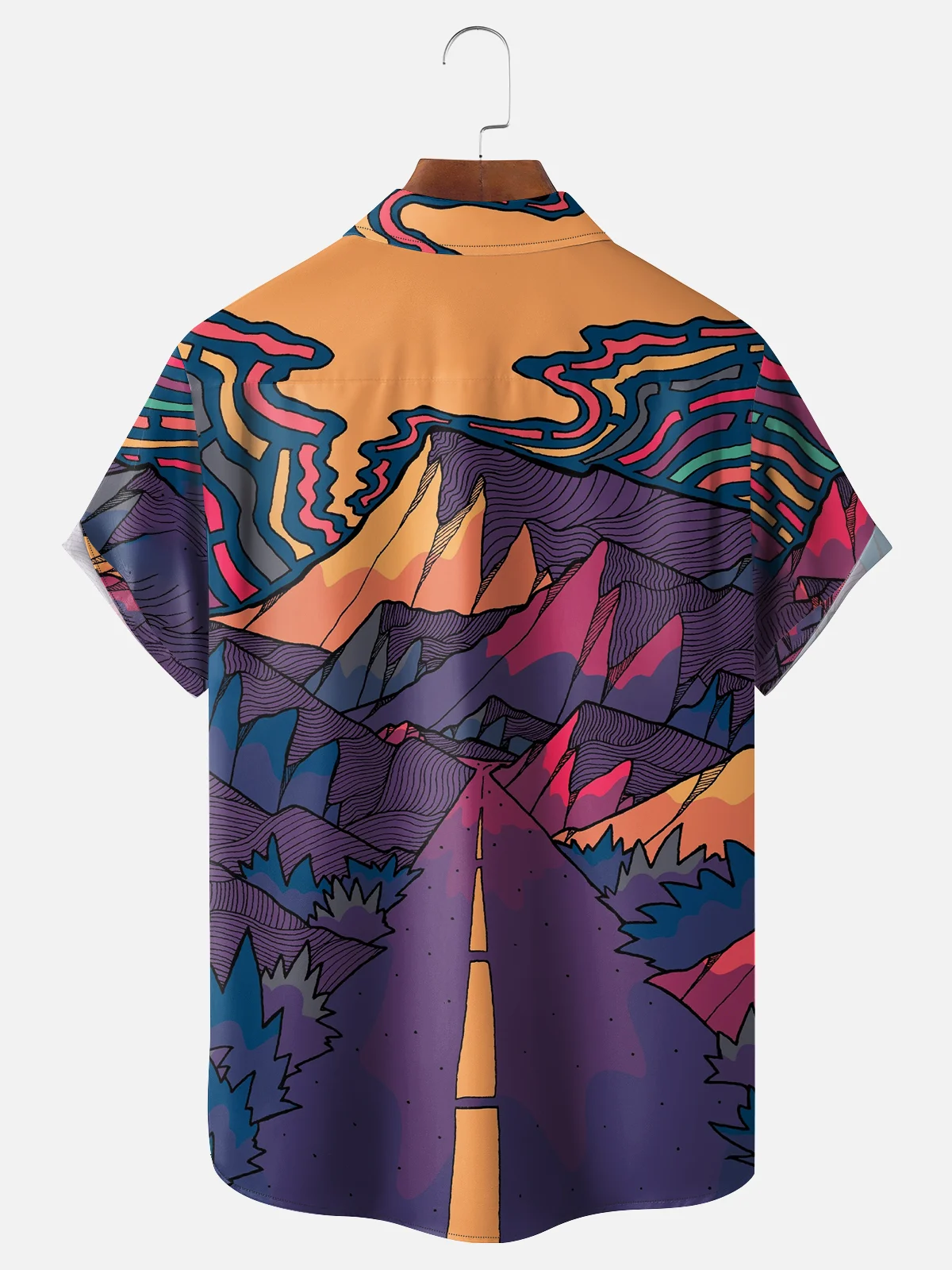 Hardaddy X Artist Stephen Wade Moisture-wicking Geomatric Mountain Chest Pocket Hawaiian Shirt