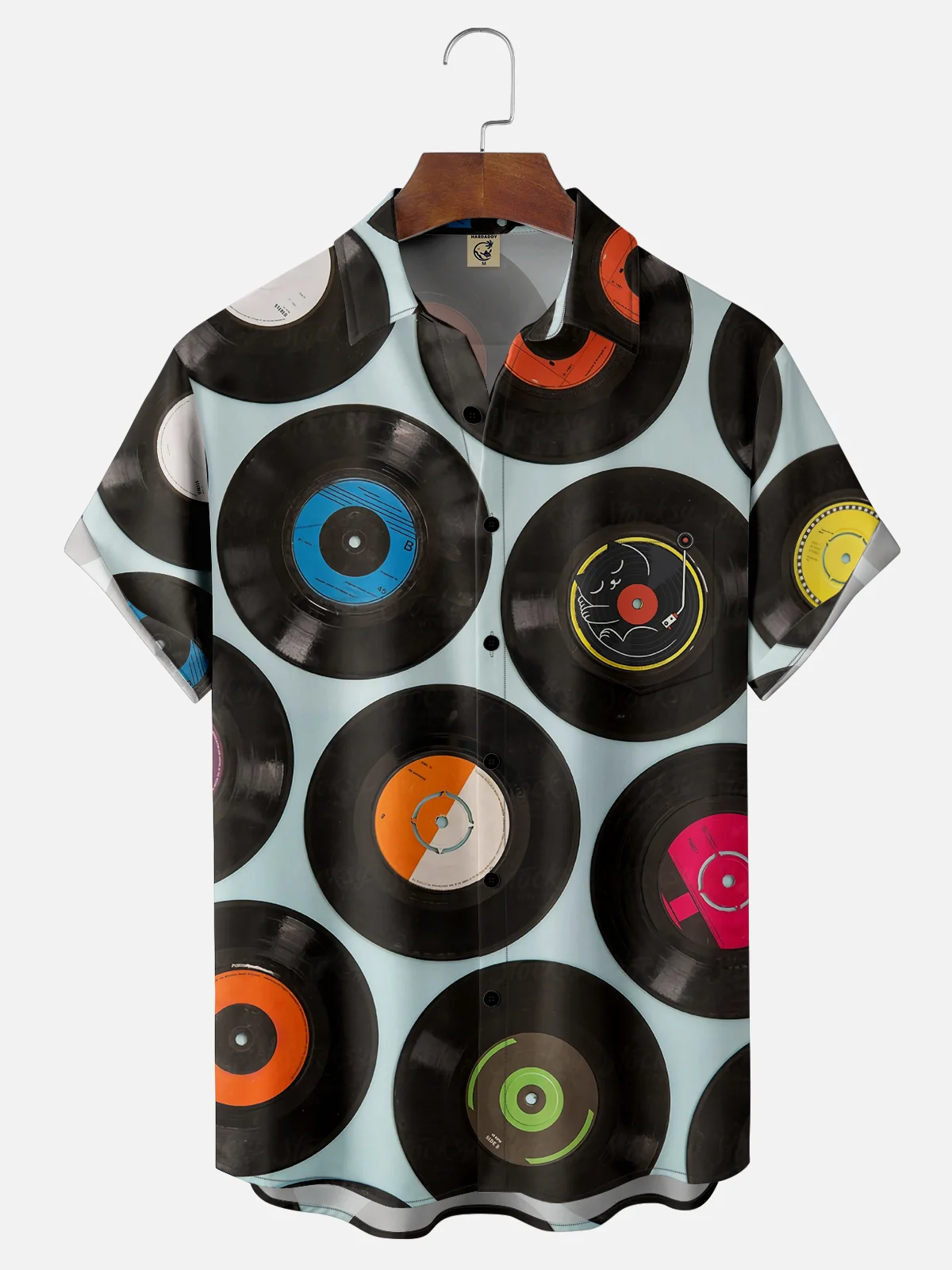 Hardaddy X Artist Coffee Man Moisture-wicking Vinyl Record Black Cat Chest Pocket Hawaiian Shirt