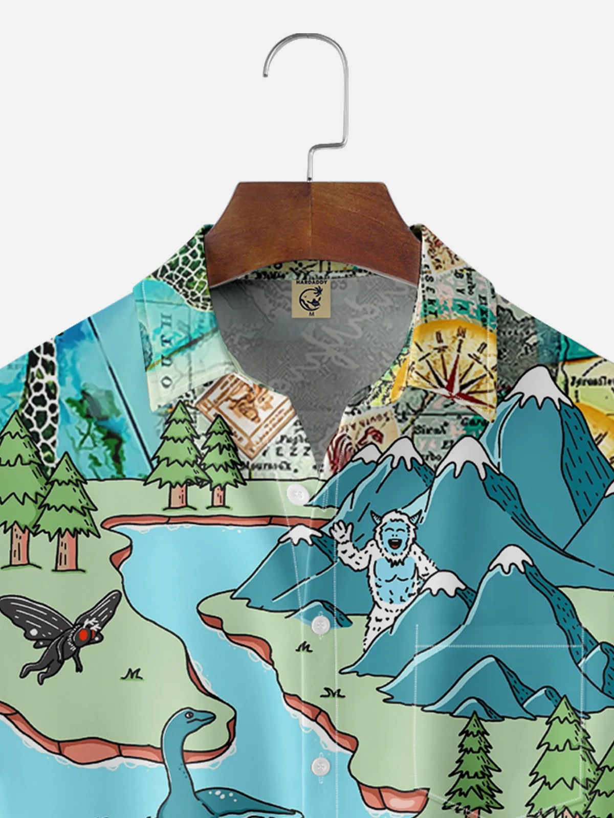 Hardaddy X Kimprut Imut Moisture Wicking Map Bigfoot Chest Pocket Hawaii Shirt