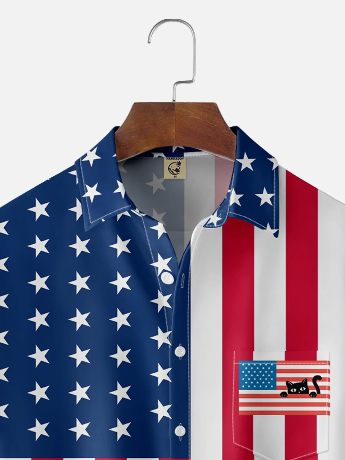 Hardaddy X Artist Coffee Man Moisture-wicking Cat American Flag Chest Pocket Hawaiian Shirt
