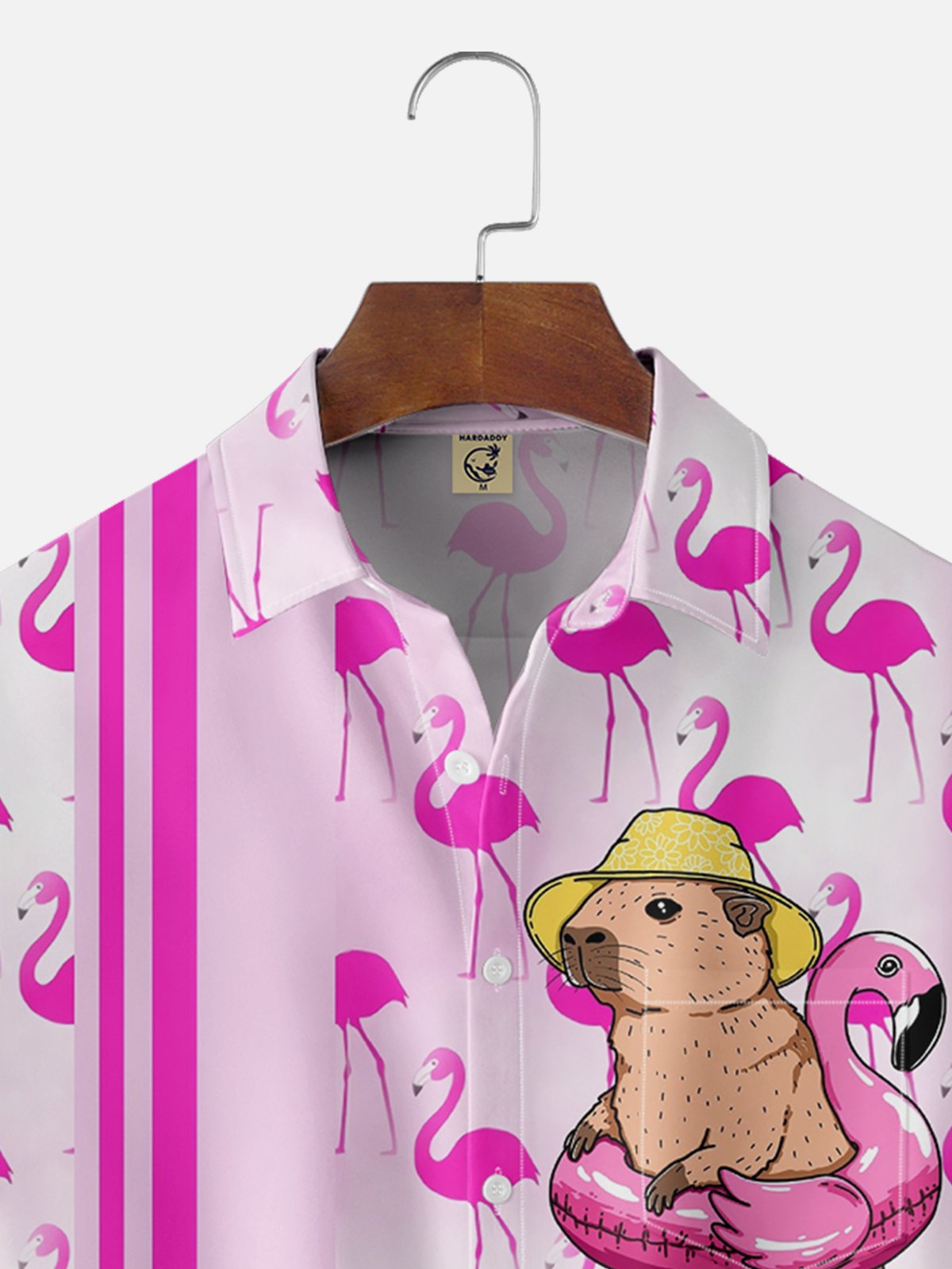 Hardaddy X Kimprut Imut Moisture Wicking Flamingo Capybara Chest Pocket Bowling Shirt
