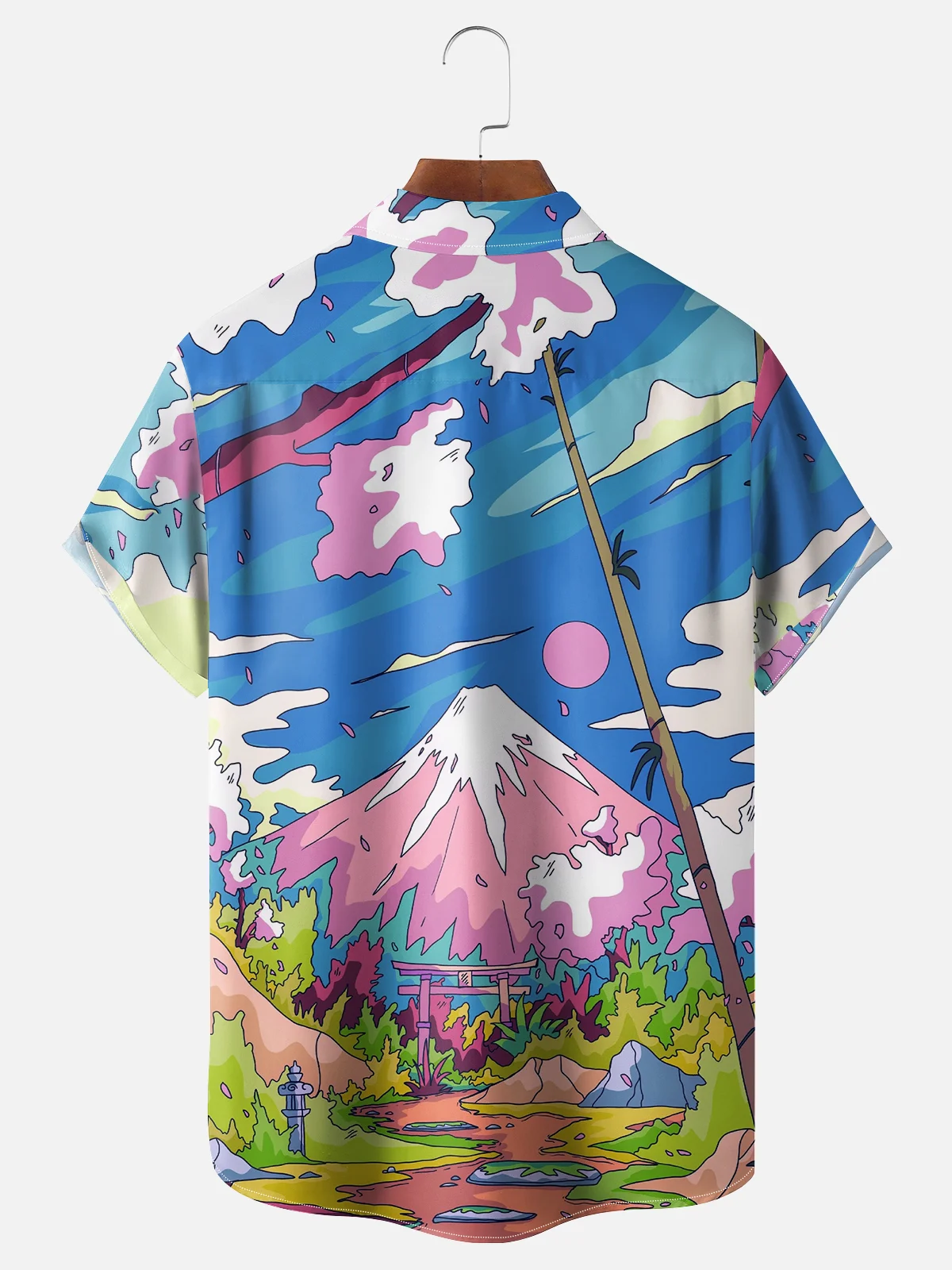 Hardaddy X Artist Stephen Wade Moisture-wicking Landscape Mount Fuji Chest Pocket Hawaiian Shirt