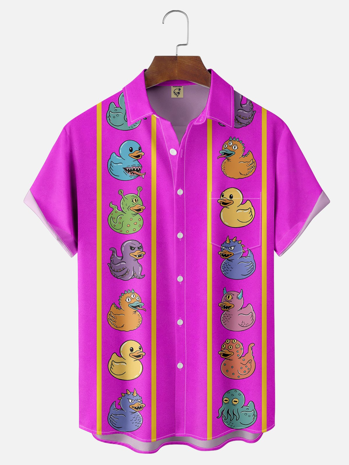 Hardaddy X Coffee Man Moisture Wicking Funny Duck Chest Pocket Bowling Shirt