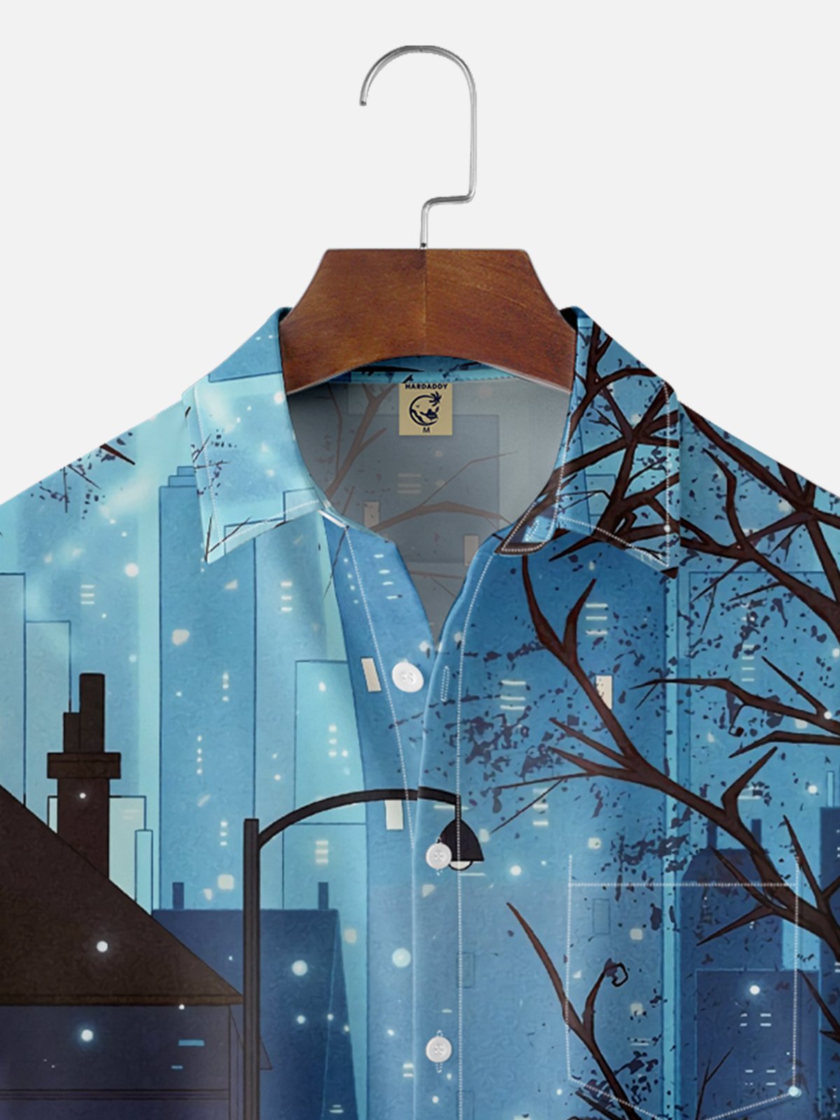 Moisture-wicking Art Retro Street Night Scene Illustration Chest Pocket Casual Shirt