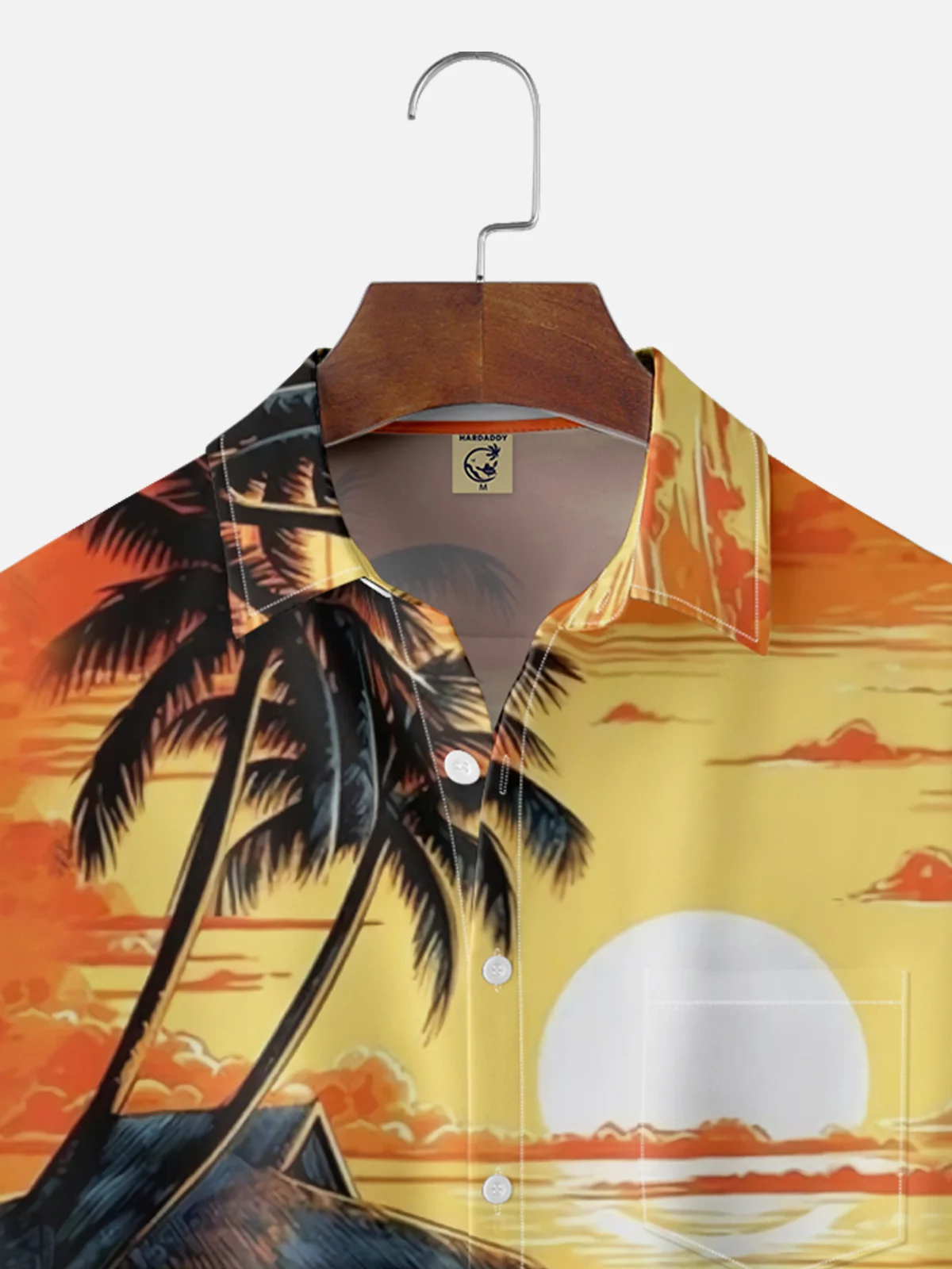 Moisture-wicking Sunset Gold Beach Chest Pocket Hawaiian Shirt