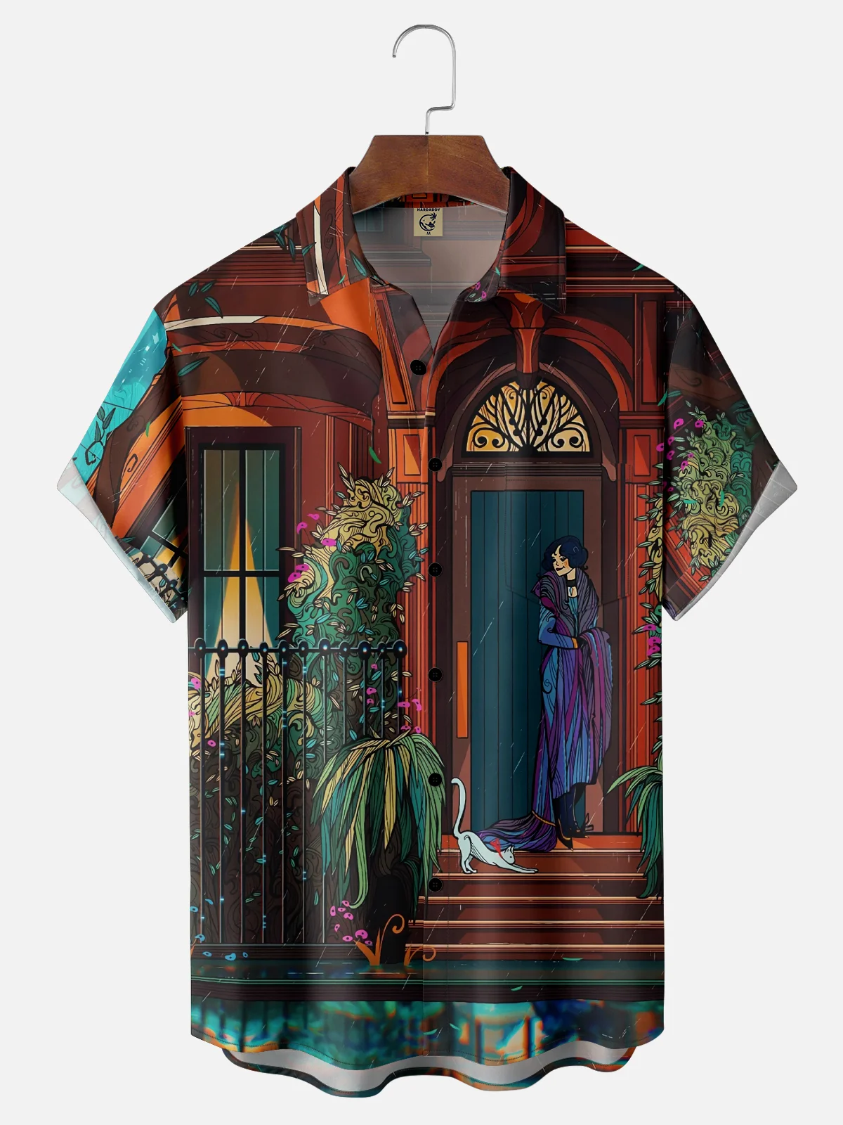Moisture-wicking Art Retro Character Illustration Landscape Chest Pocket Casual Shirt