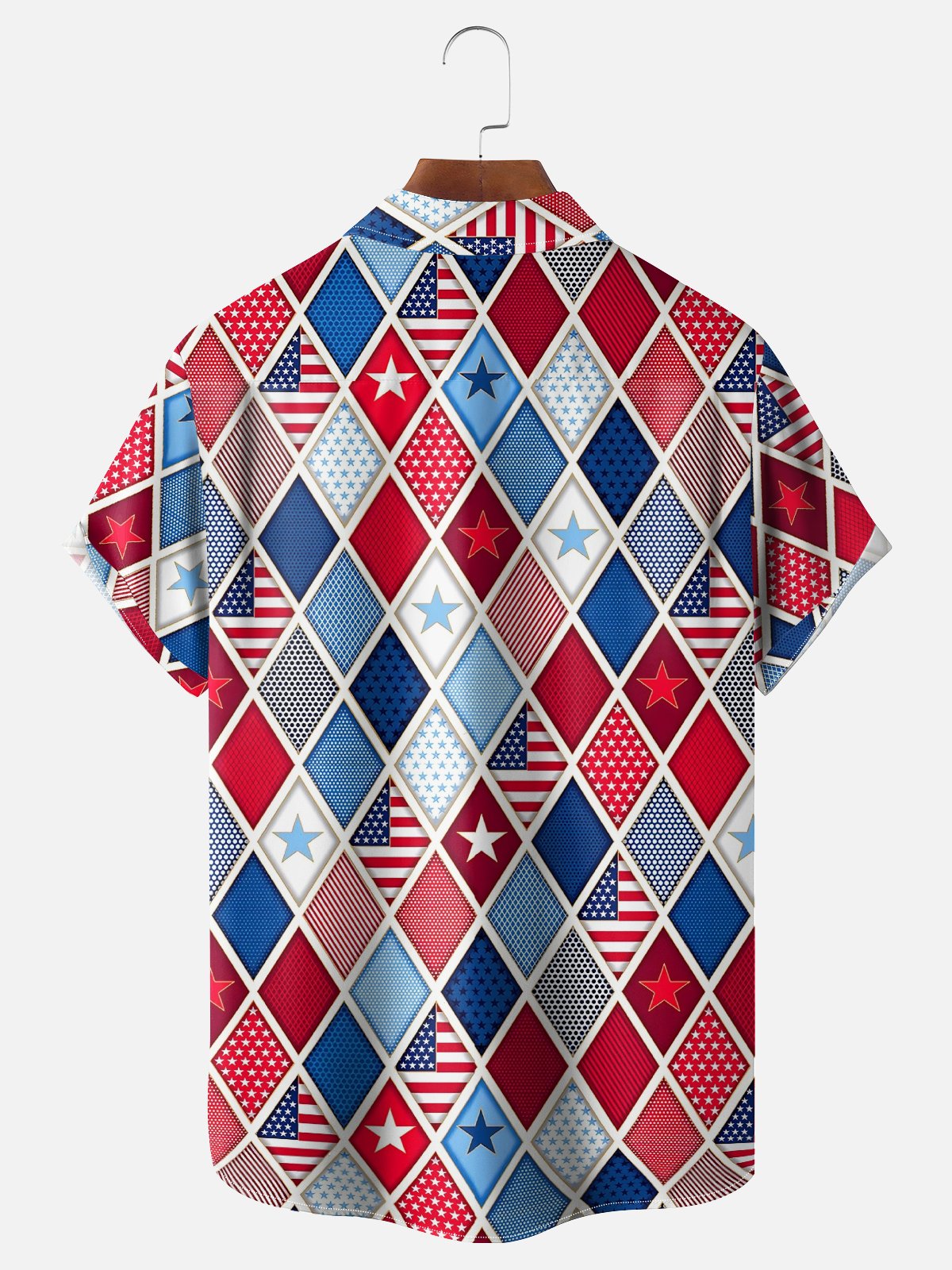 Moisture-wicking American Flag Stars Art Independence Day Chest Pocket Bowling Shirt